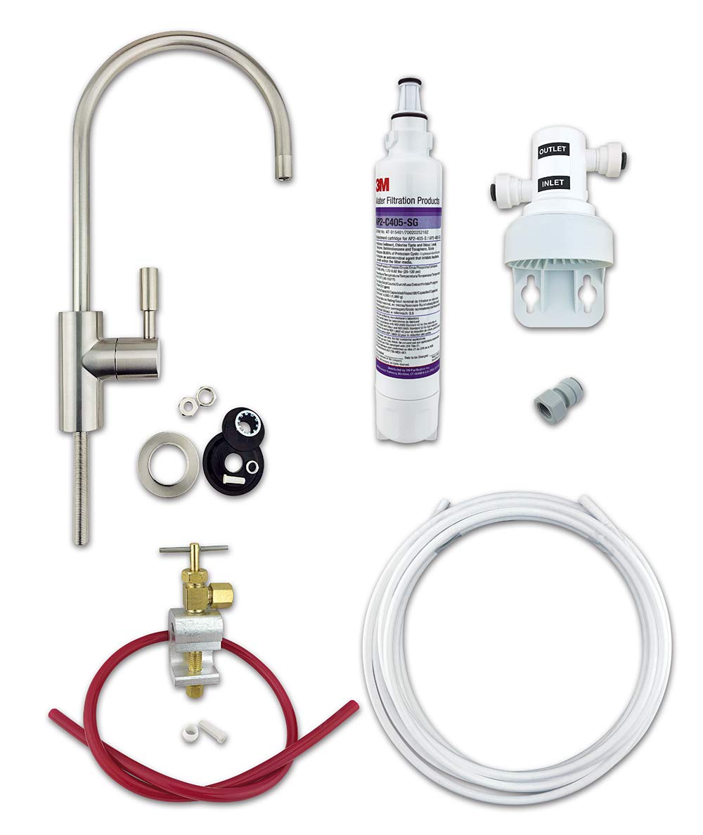 3M Under Sink Drinking Water Filtration System with AP2-C405-SG Bacteria-Rated Filter - DIY Installation Kit (Brushed Nickel Faucet) | Clean Water for Drinking, Cooking & Coffee Making