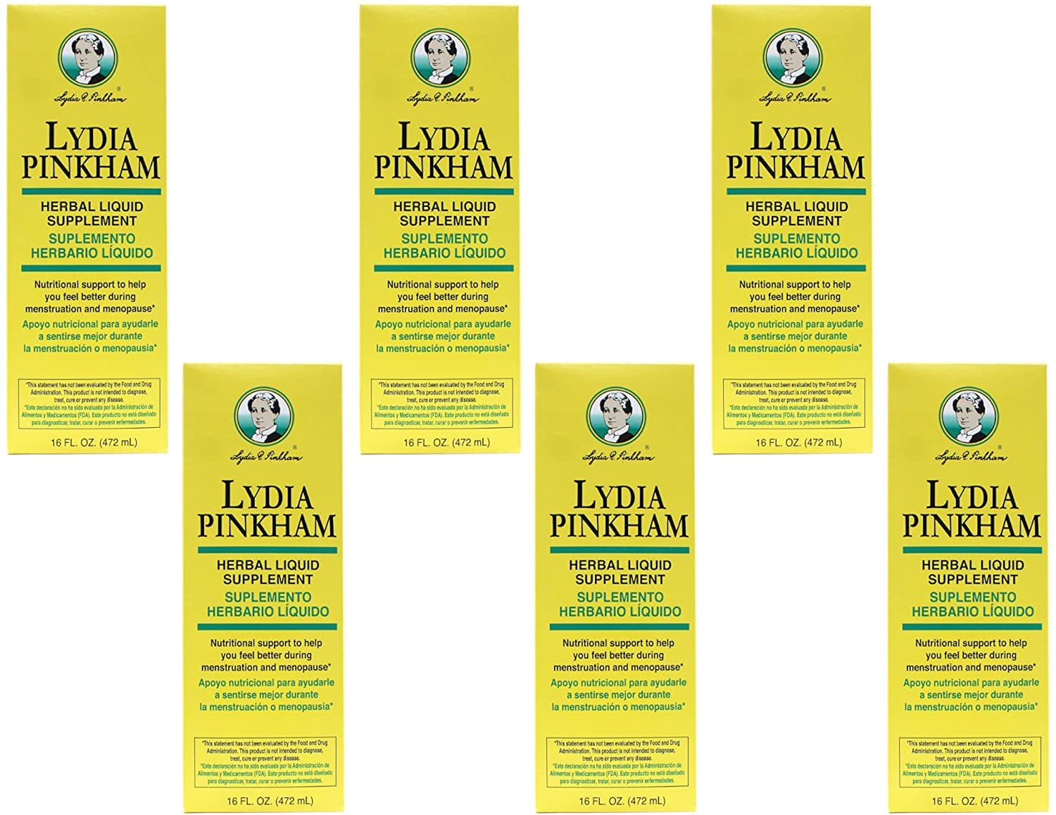 Lydia Pinkham Herbal Liquid Supplement for Women's Health - 16 oz (Pack of 6) | Natural Menopause Relief & PMS Support | Daily Wellness Tonic for Hormone Balance & Energy Boost