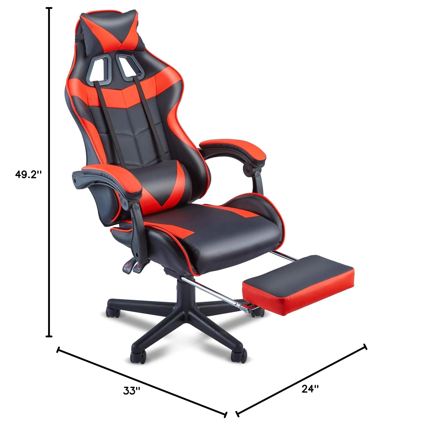 Soontrans Red Gaming Chair with Footrest - Ergonomic Racing Style Computer Gaming Chair with Adjustable Headrest & Lumbar Support - Perfect for PC Gaming, Esports, Home Office & Streaming Setup