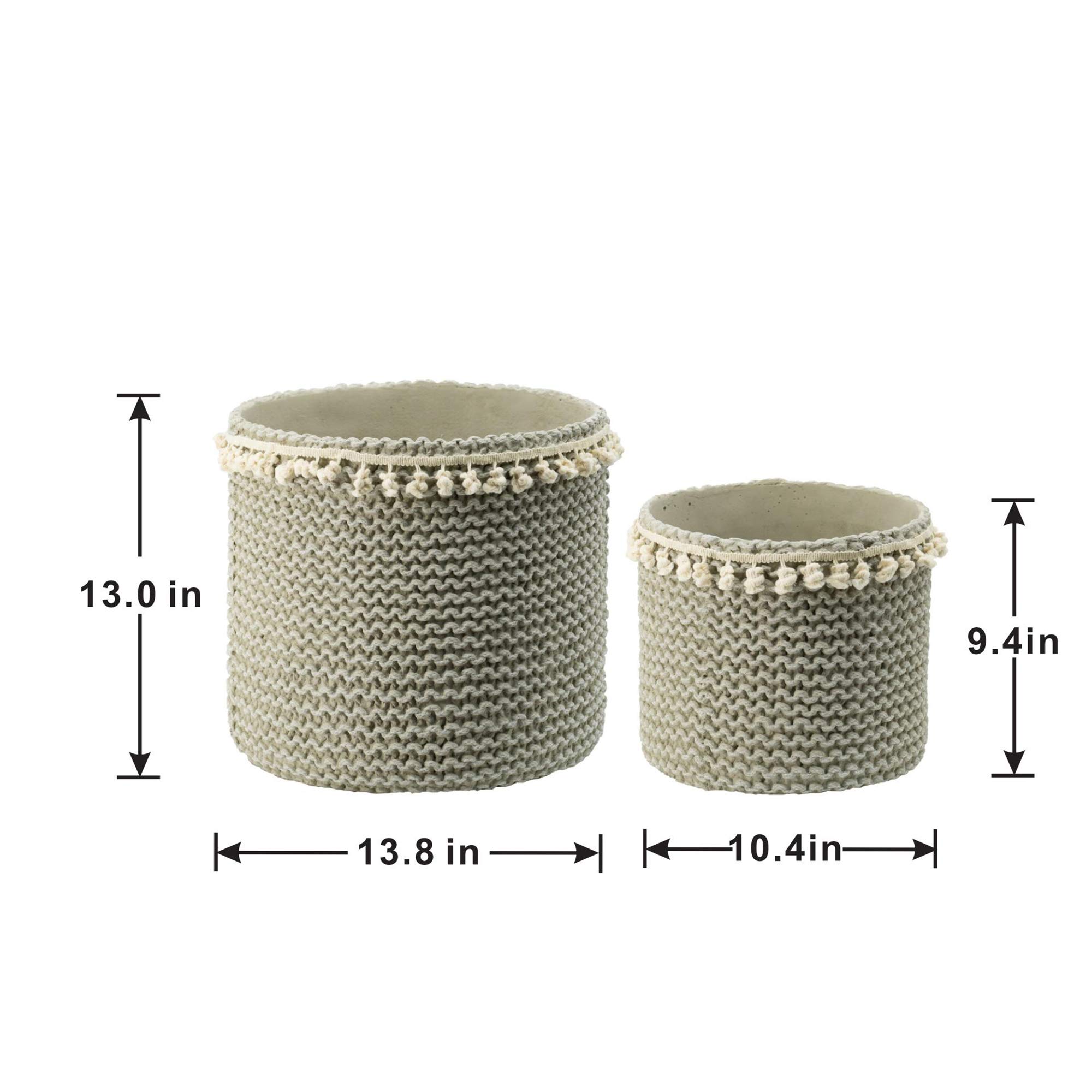 Bohemian Style Woven Cement Flower Pot Basket - Indoor/Outdoor Planters (14x14x13 & 10x10x9 inches) - A&B Home Garden Decor for Living Room, Patio & Balcony