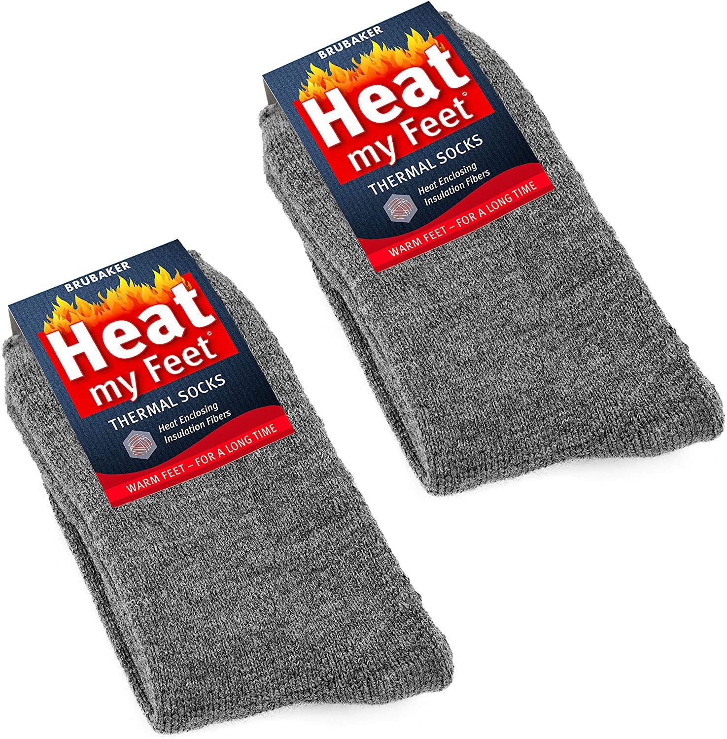2-Pack BRUBAKER Thermal Socks for Women & Men - Ultra Warm Winter Socks with Heat-Trapping Insulation Fibers - Perfect for Cold Weather, Hiking, Skiing & Outdoor Activities