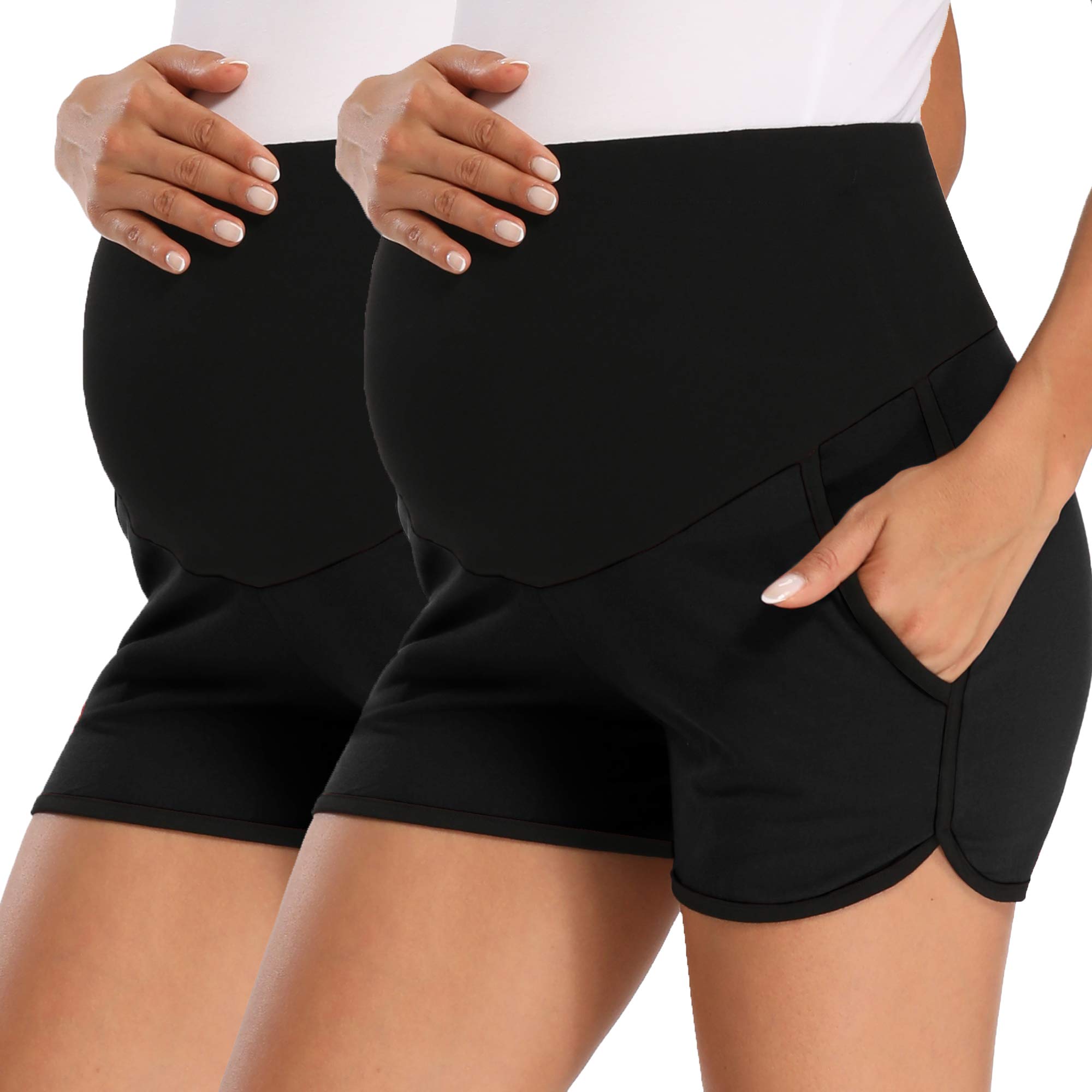 FitGlam Women's Maternity Shorts - Over Belly Pregnancy Lounge, Workout & Running Shorts with Pockets - Comfortable Sleepwear for Expecting Moms | Perfect for Yoga, Gym, Relaxing at Home