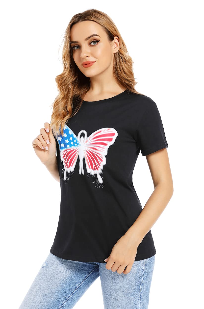 JULGIRL Women's 4th of July Patriotic T-Shirt - American Flag Graphic Short Sleeve Top for Independence Day - Perfect for BBQ Parties, Fireworks Shows & Summer Celebrations