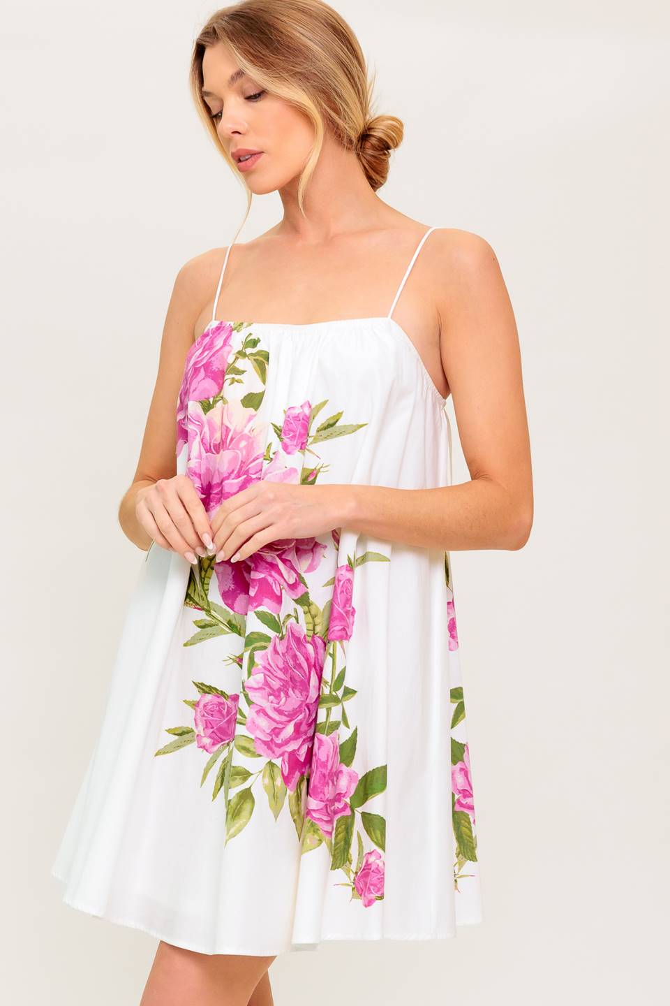 GARDEN WHISPERS Pink Floral Swing Dress - Women's Summer Flowy Dress for Garden Parties, Beach Vacations & Date Nights