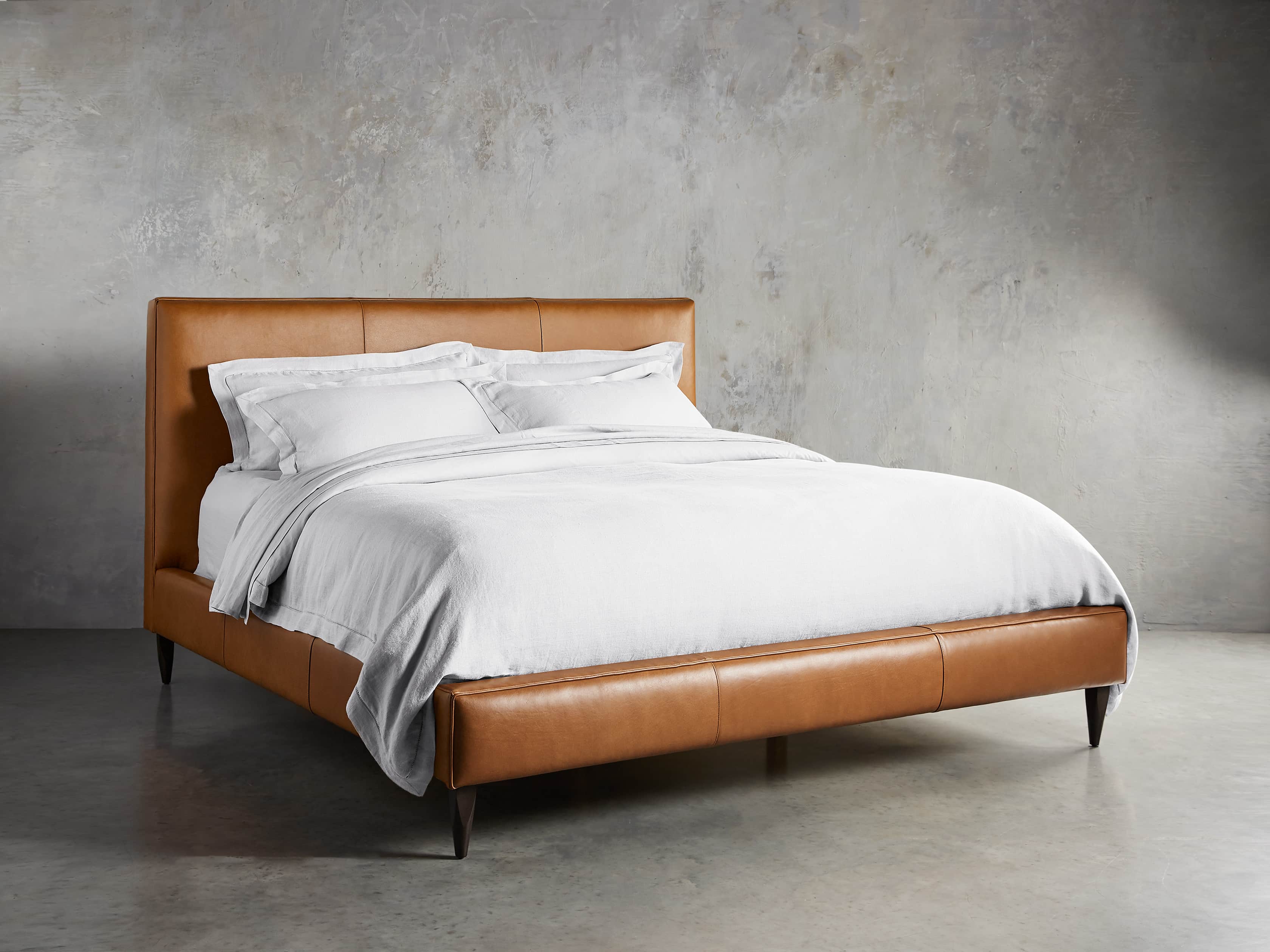 Andes Genuine Leather Bed Frame - Queen Size, Modern Platform Bed with Upholstered Headboard - Perfect for Master Bedroom, Guest Room & Home Decor