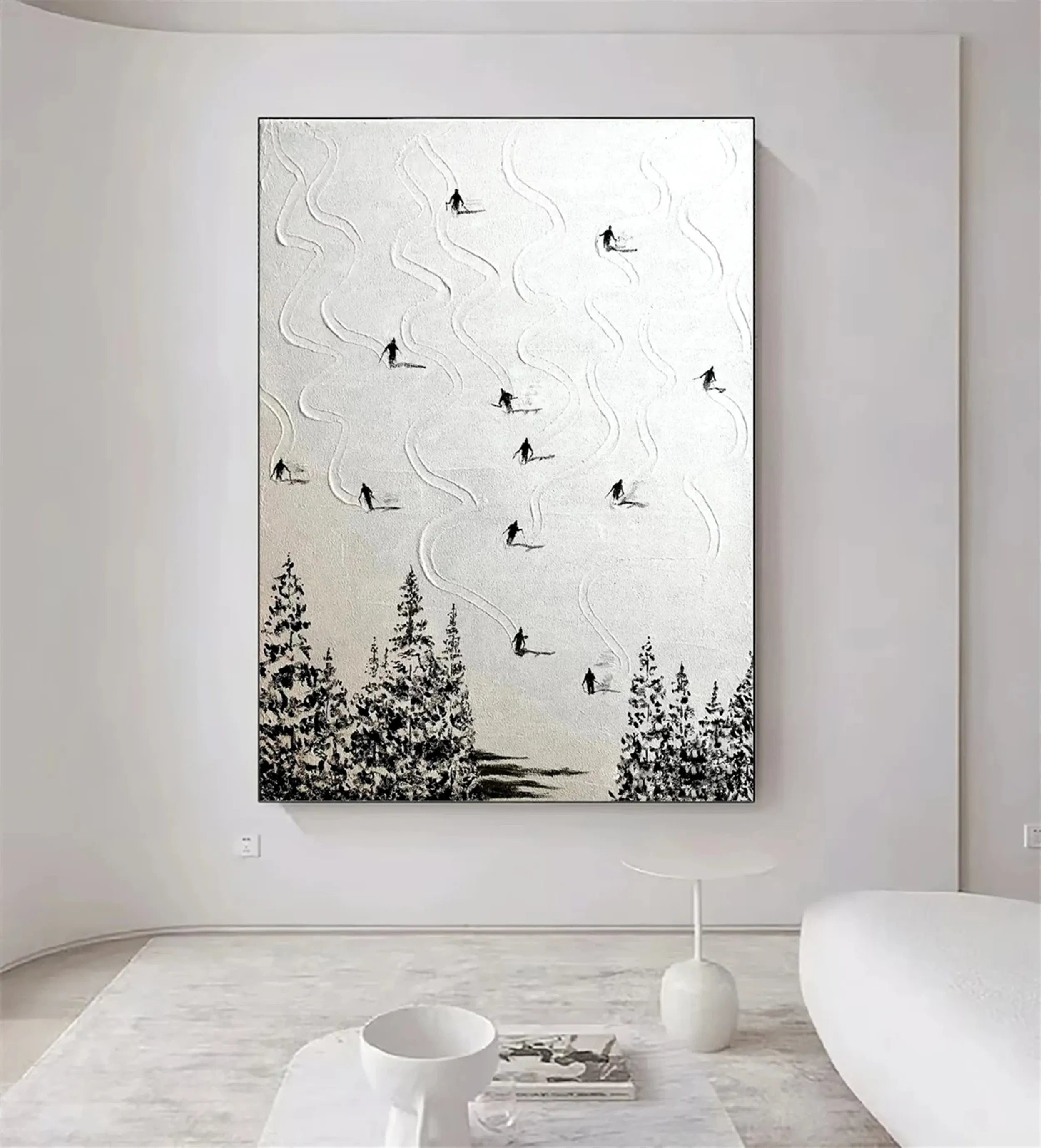 Premium Skiing Sport Art Textured Painting Canvas - Winter Sports Wall Decor #MM217 - Perfect for Ski Lodge, Cabin & Mountain Home Decor