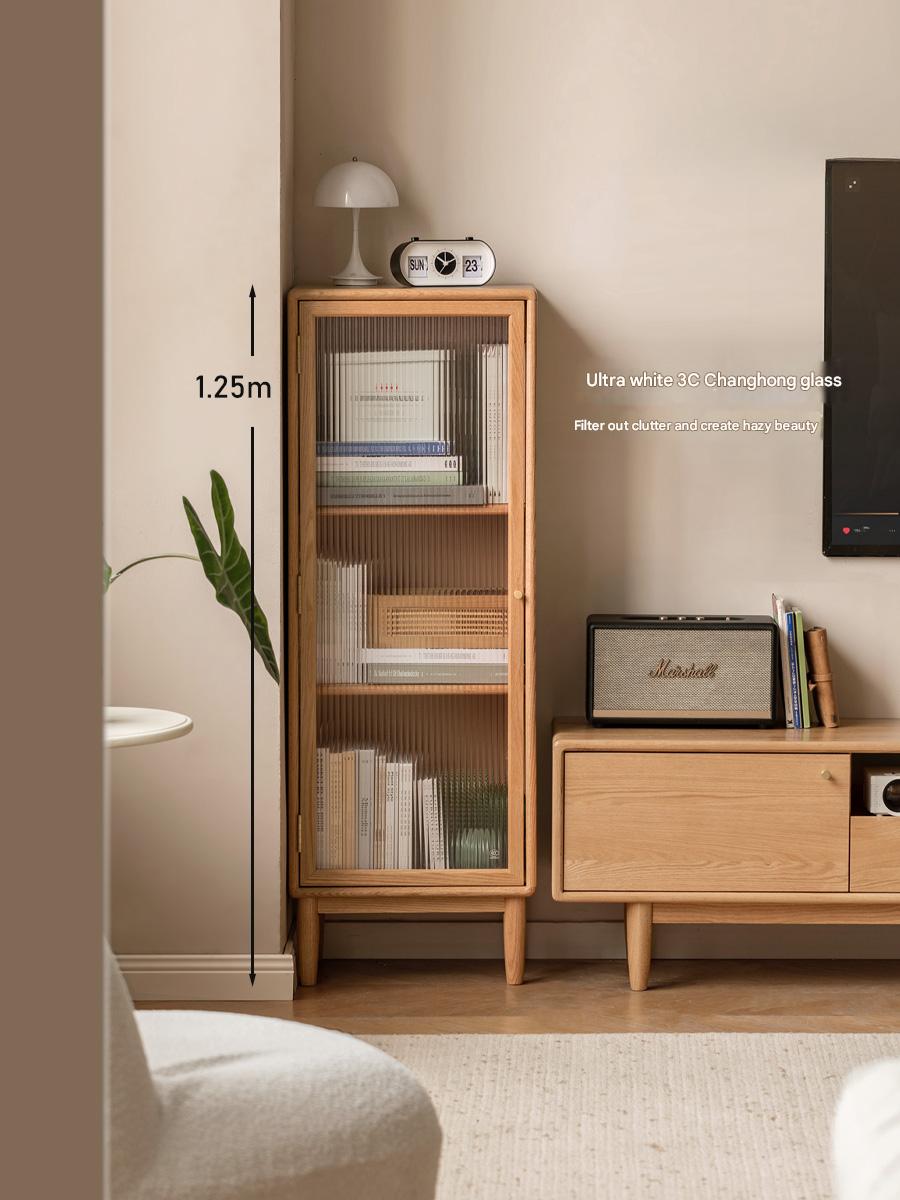 Solid Oak Wood Side Cabinet - Small Bookcase with Adjustable Shelves for Living Room, Bedroom, or Office Storage | Rustic Home Decor Furniture