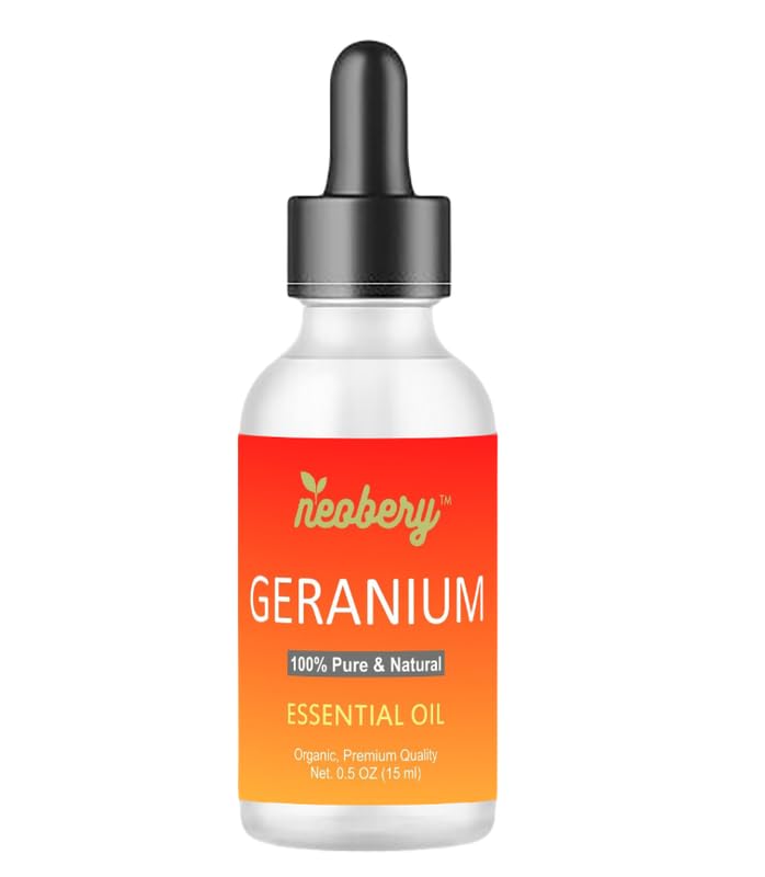 Neobery 100% Pure Geranium Essential Oil for Skin Care - Soothing & Aromatic Oil for Men & Women | Promotes Healthy Glowing Skin, Reduces Stress | Perfect for Aromatherapy, Massage & DIY Beauty (15ml)