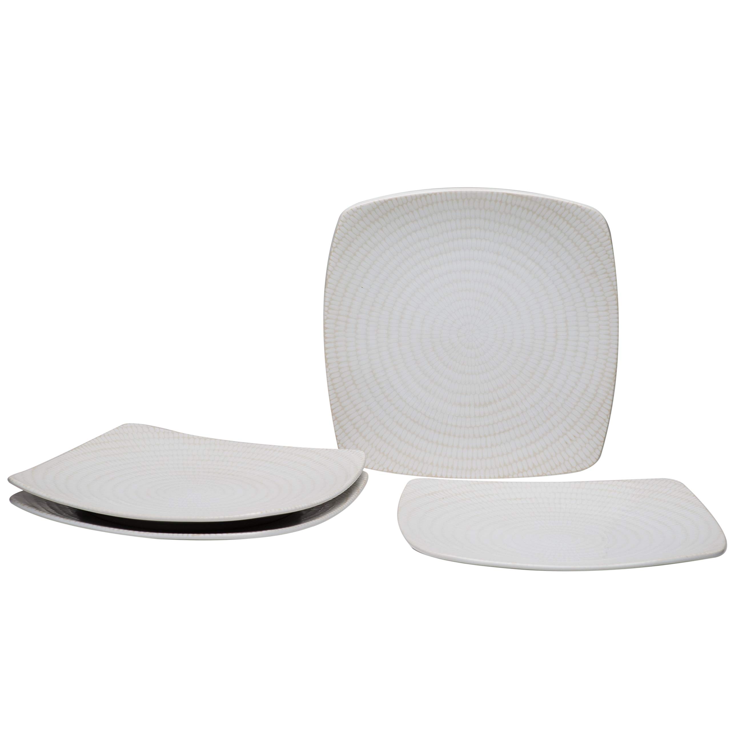 8 Inch White Rice Square Salad Plates Set of 4 - Textured Modern Stoneware Dinnerware | Dishwasher & Microwave Safe | Perfect for Casual Dining, Appetizers, and Party Serving