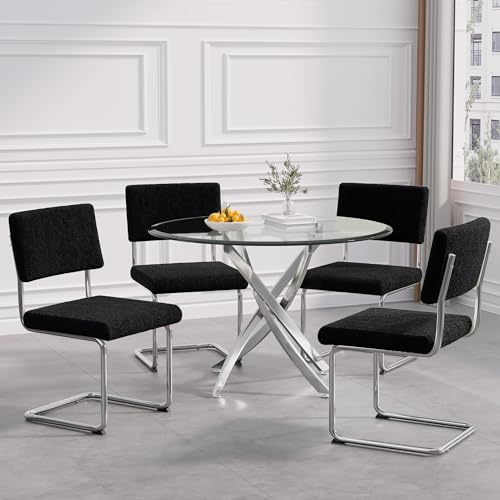 36” Silver Table With 4 Black＆silver Chair