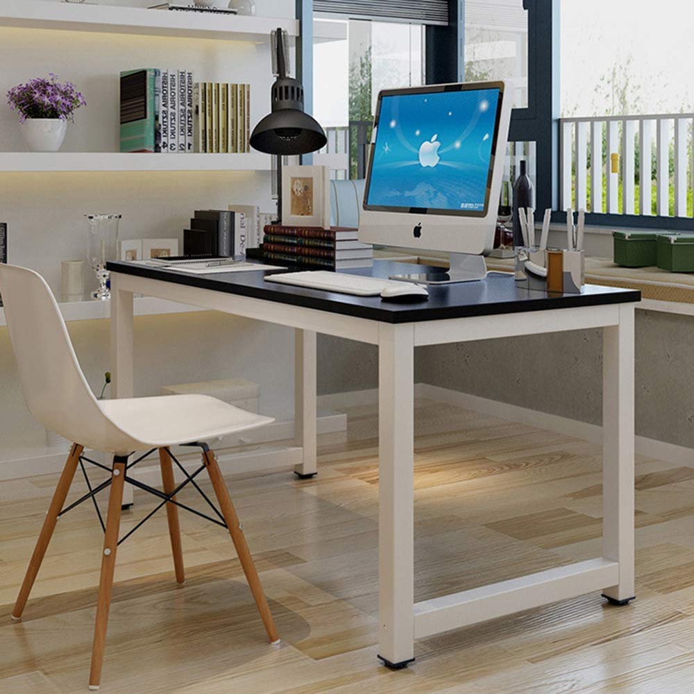 43 Inch Black Wooden Computer Desk - Large Gaming & Writing Desk for PC, Laptop, Study & Home Office Workstation - Perfect for Small Spaces & Modern Home Offices