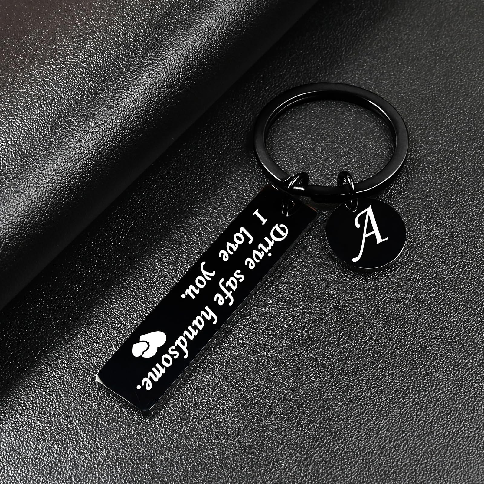 OUMILAN Drive Safe Keychain - 26 Letters Engraved Keychain for Men, Boyfriend, Husband, Dad - Perfect Birthday & Valentine's Day Gift - Ideal for Car Keys, Travel & Everyday Use