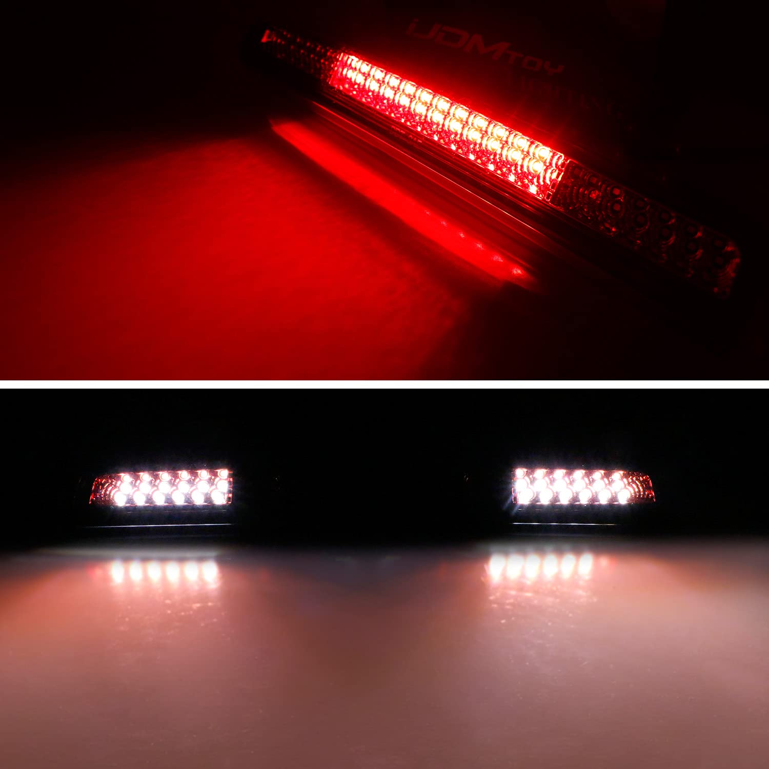 iJDMTOY F1 Style Strobe Clear Lens with Red Chrome Reflector 48-SMD LED High Mount Third Brake Light & Clearance Light Assembly - Compatible with 2004-2015 Nissan Titan - Enhances Safety & Style for Night Driving & Car Shows