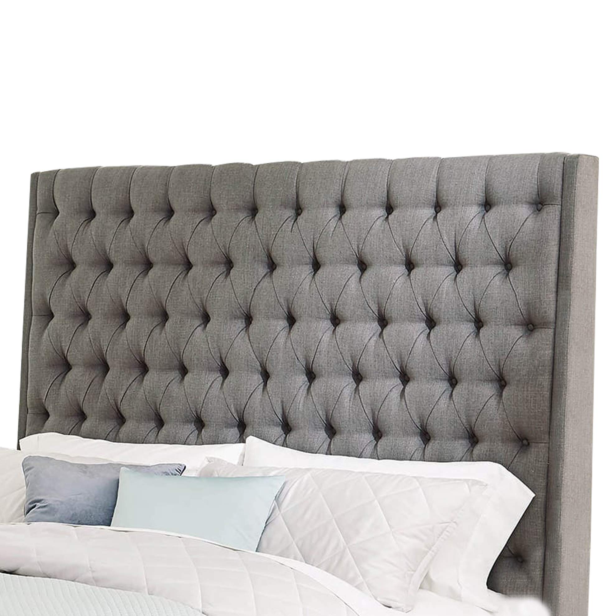 Benjara Gray Fabric Upholstered Wooden Queen Size Bed with Button Tufted Details - Elegant Bedroom Furniture for Master Suite, Guest Room & Luxury Home Decor