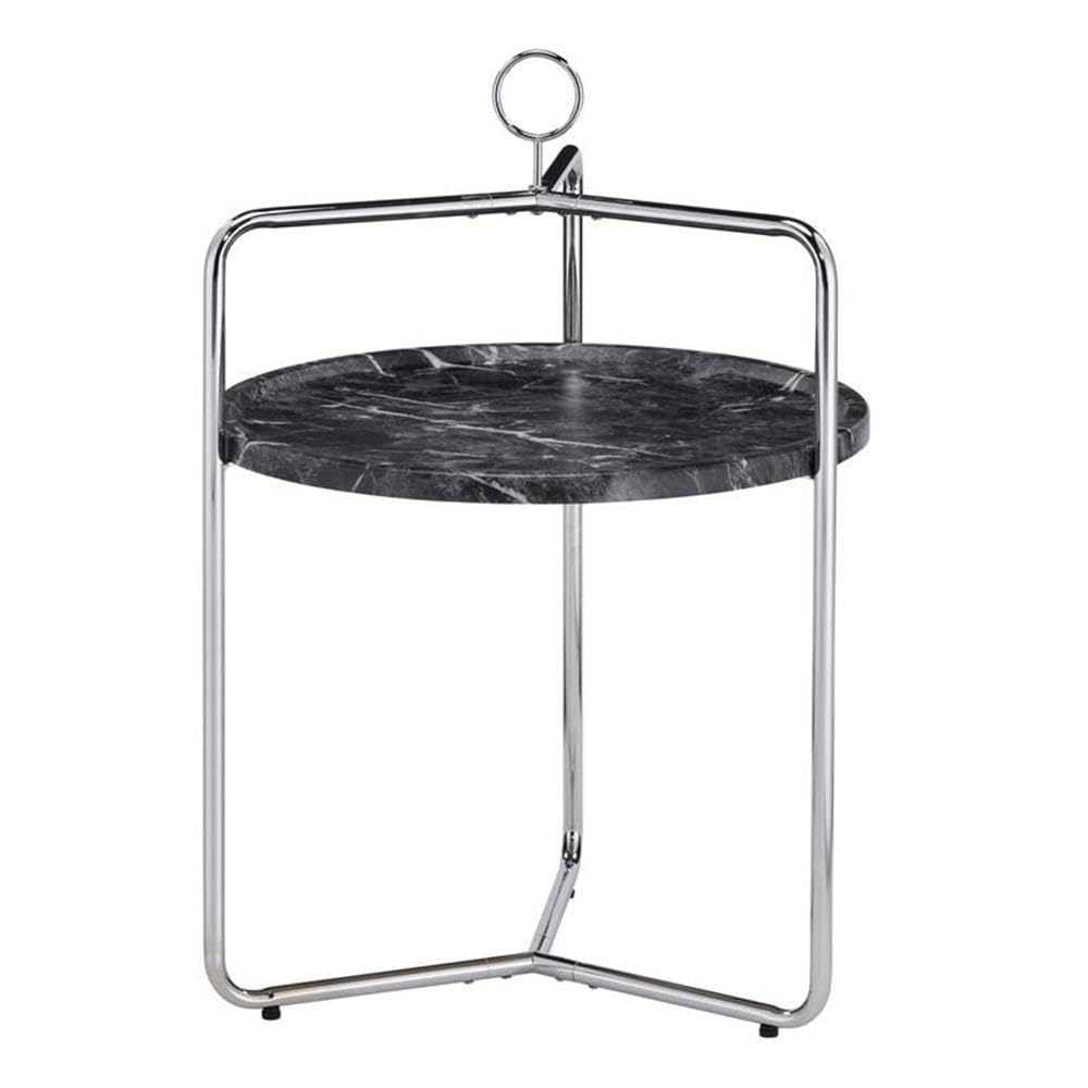 BOWERY HILL Modern Black Faux Marble and Silver Metal Side Table - Nightstand, Living Room Accent Table, Bedside End Table for Home Decor