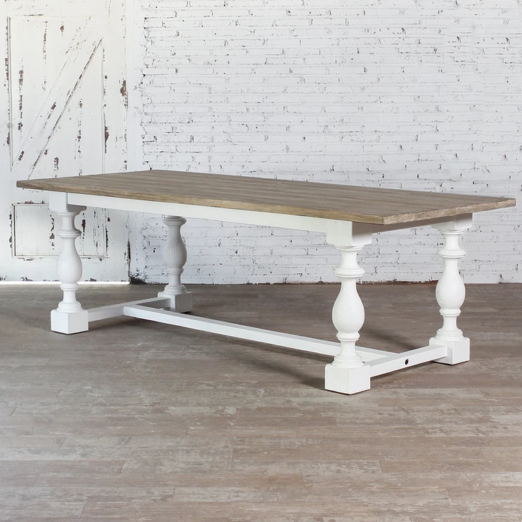 Handmade Solid Mango Wood Dining Table - Ethreal Whites Indian Furniture for Dining Room, Kitchen, and Farmhouse Decor