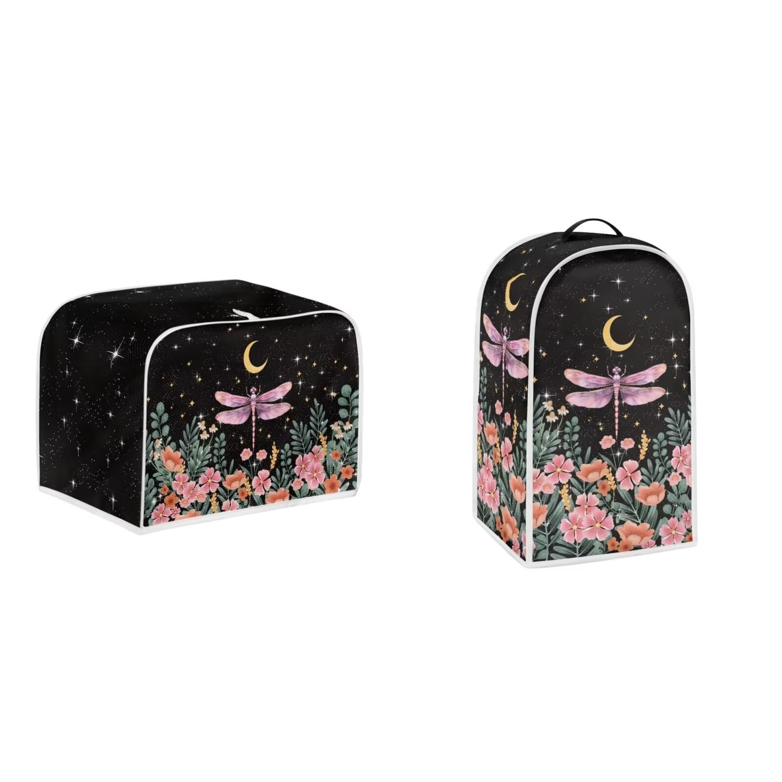 Dragonfly Moon 2-Slice Toaster Cover & Bread Maker Oven Cover Set - Decorative Appliance Covers for Coffee Maker, Blender & Small Kitchen Appliances - Dust Protection with Top Handle - Perfect for Kitchen Countertop Organization & Home Decor