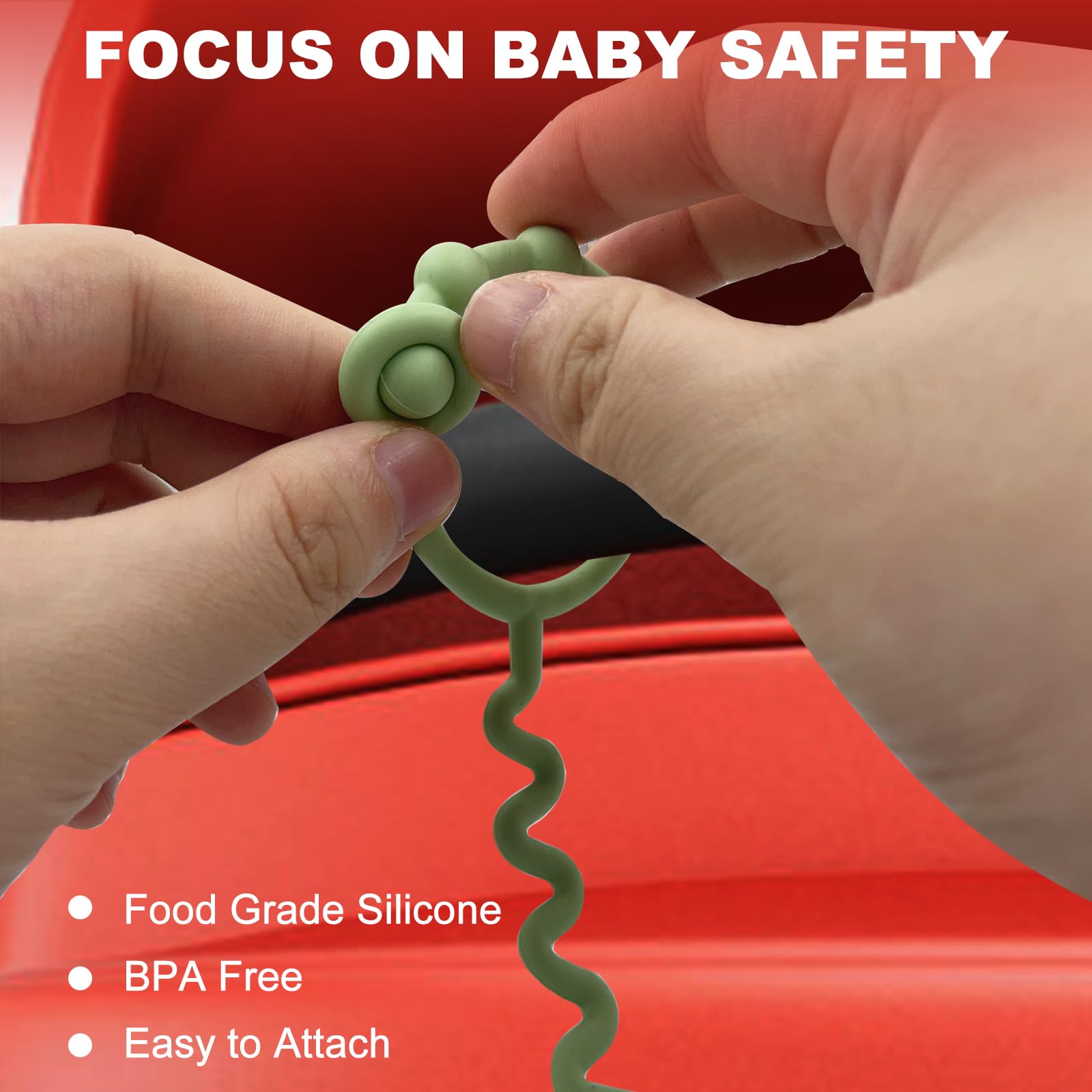 Baby Toy Straps - BPA Free Silicone Stroller & High Chair Safety Straps for Teether, Pacifier, Sippy Cup | Adjustable Toy Holder for On-the-Go Parents (Gray) - Perfect for Strollers, Car Seats & Travel Accessories