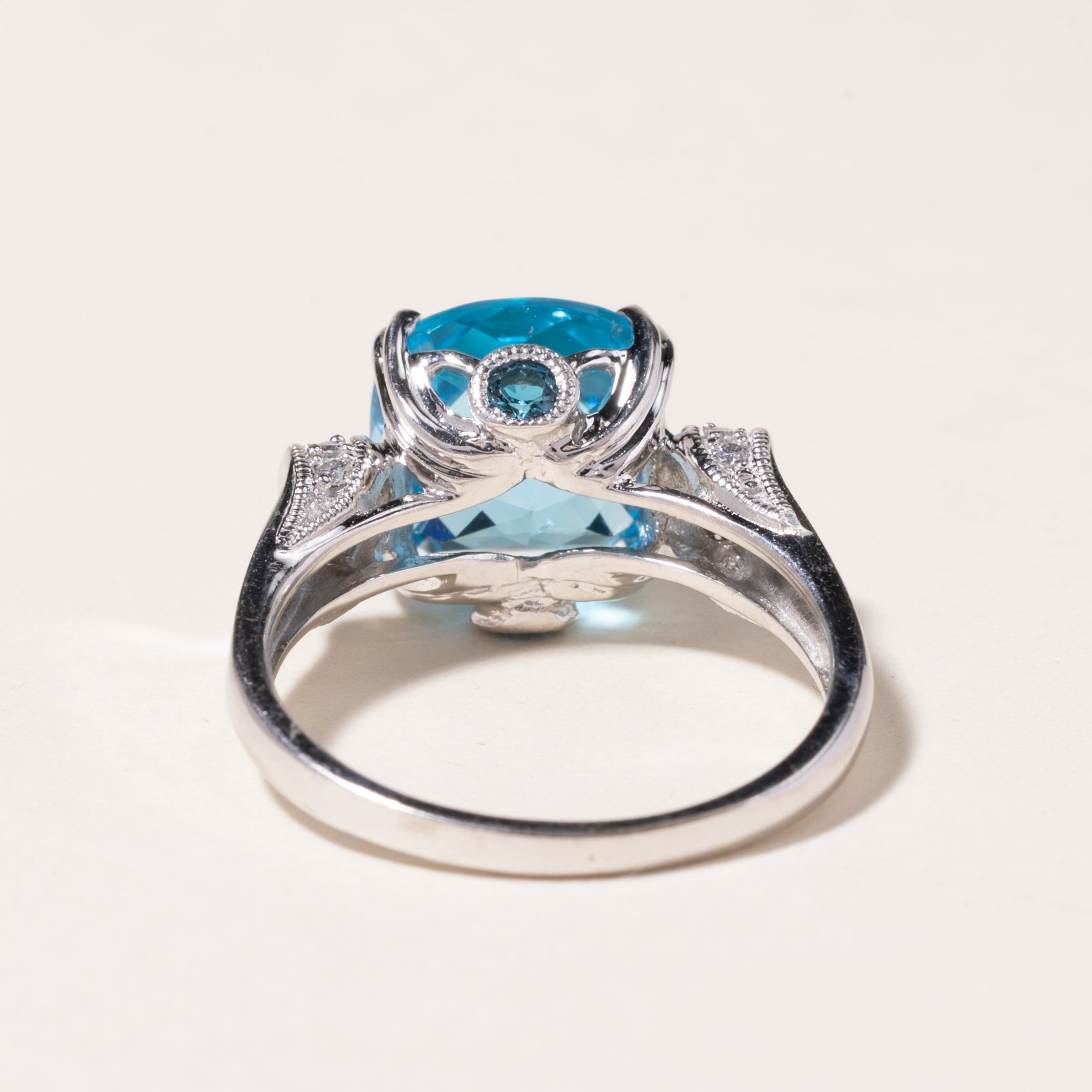 14K White Gold Blue Topaz & Diamond Ring - 4.67ctw Gemstone, 0.08ctw Diamonds, Size 7.75 - Elegant Jewelry for Engagement, Anniversary & Special Occasions