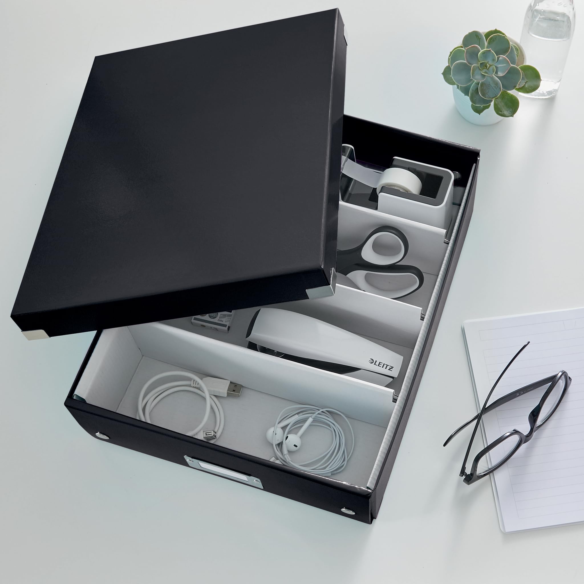 Leitz A5 Storage Box - Small Black Organizer Box for A4 Documents | Click & Store Range 60430001 | Perfect for Office, School & Home Organization