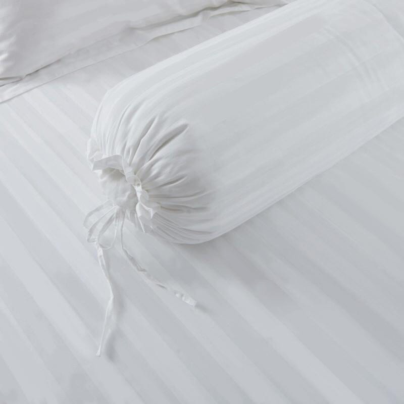 Luxury Hotelier Prestigio™ White Sateen Stripe Bedding Set - Queen Size Sheet Set with Pillowcases - Premium 100% Cotton for Ultimate Comfort - Perfect for Master Bedrooms, Guest Rooms & Airbnb Listings