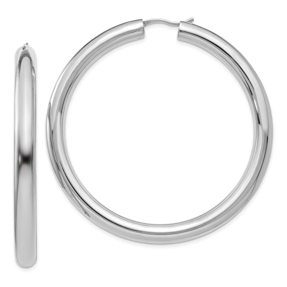Sterling Silver 5mm Round Tube Hoop Earrings - 55mm (2 1/8 inch) Black Bow Dangle Earrings for Women | Perfect for Parties, Weddings & Everyday Wear