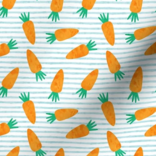 Blue Stripes Easter Spring Garden Kawaii Bunnies Bunny Printed Velvet Upholstery Fabric - Fat Quarter for Home Decor, Apparel & DIY Projects | Perfect for Easter Decorations, Spring Crafts & Kawaii Fashion