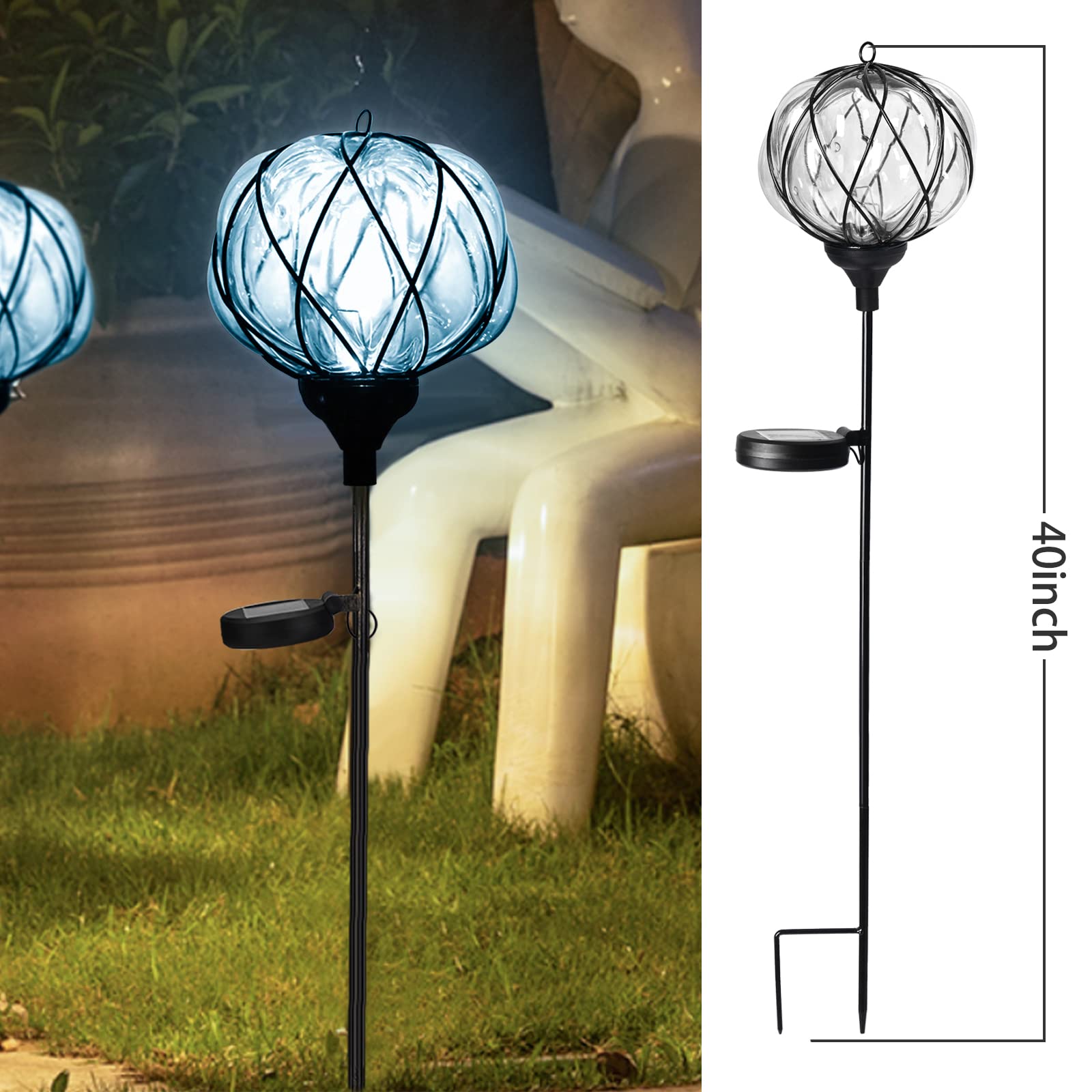 2 Packs Solar Garden Lights for Outdoor Decor - Clear Glass Solar Powered Lights for Yard, Patio, Pathway - Waterproof & Auto On/Off - Perfect Housewarming Gift for Garden, Lawn, Landscape Lighting