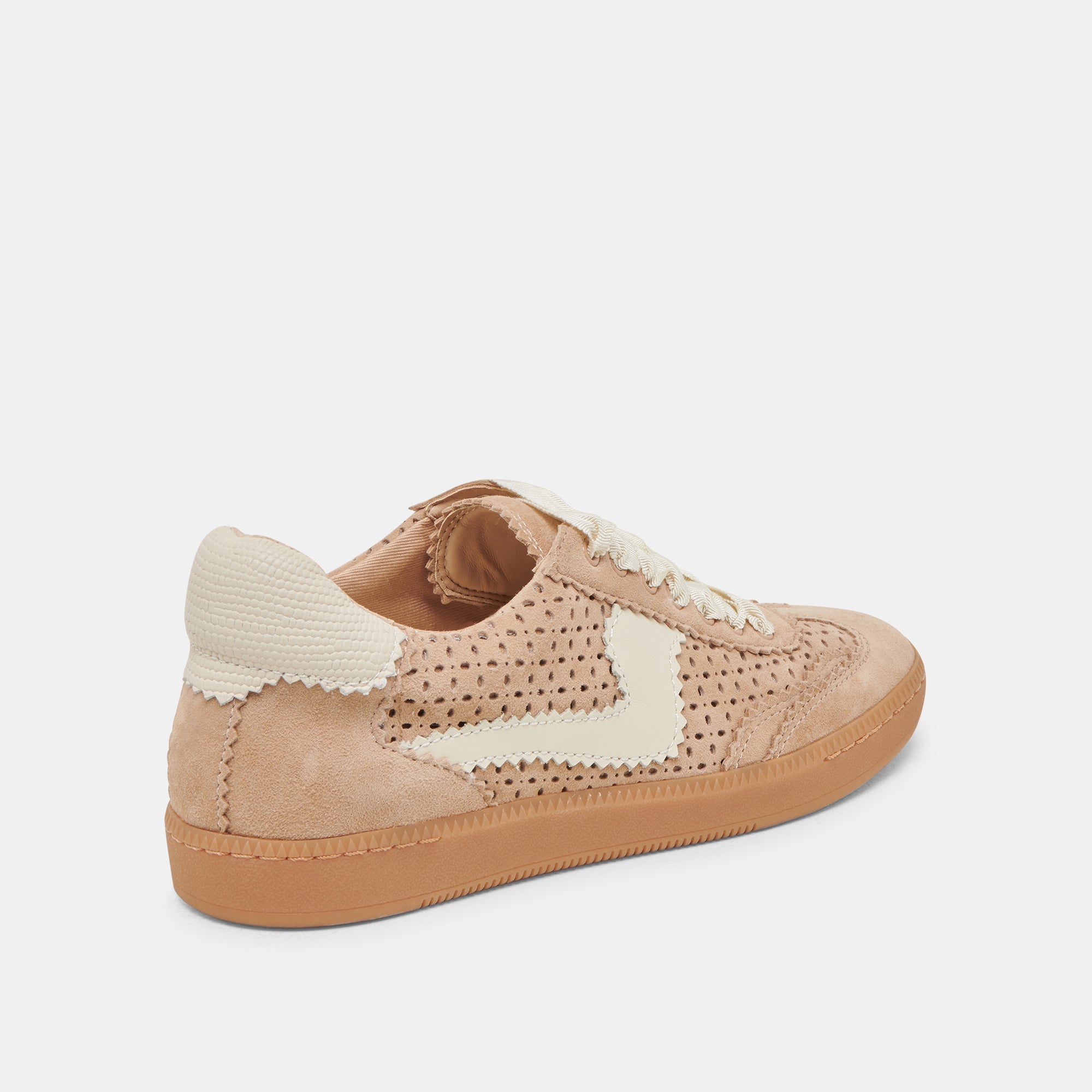 Notice Perforated Eyelet Sneakers in Camel Suede - Comfortable & Stylish Casual Shoes for Women, Perfect for Walking, Work & Everyday Wear