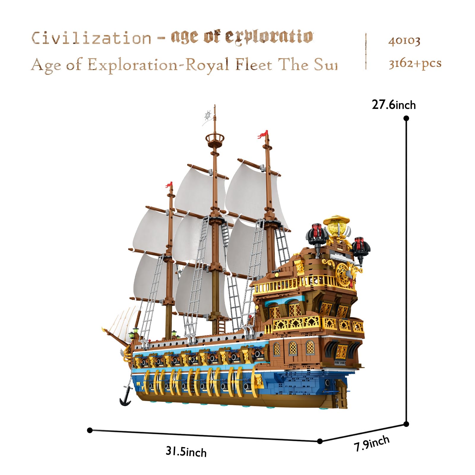 JMBricklayer Pirate Ship Building Set for Adults - 3162 Piece Royal Fleet Ship Model with Tiered Design, Creative Pirate Toy Building Blocks for Teens & Adults - Perfect Gift for Collectors & DIY Enthusiasts | Home Decoration, Birthday Present, Stress Relief Activity