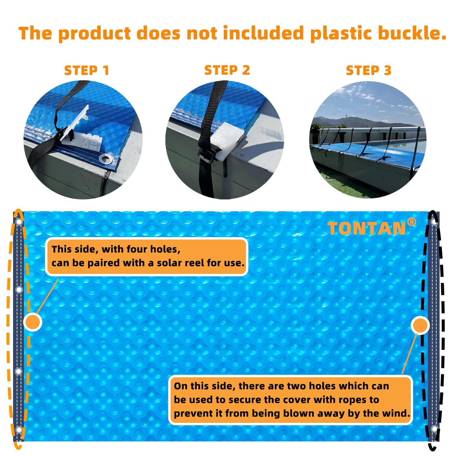 16mil 400μm Blue Quadruple Bubble Solar Pool Cover - 14x28FT Rectangle, PVC Edge & Aluminum Buckles for In-Ground/Above-Ground Pools | Sun-Powered Heating for Hot Tubs & Swimming Pools | Durable, Energy-Efficient Winter Protection