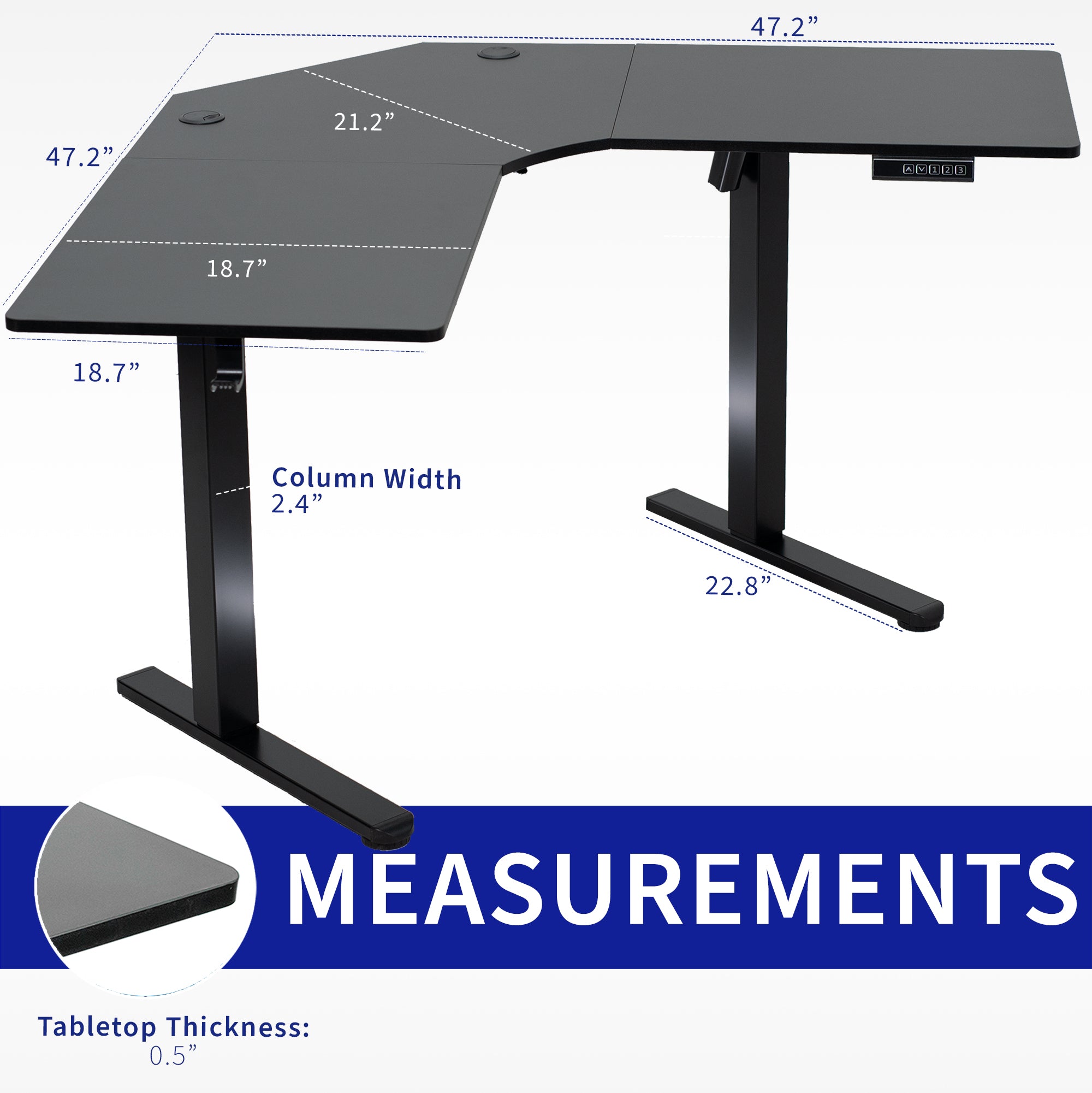 E1L Series 47 x 47 Corner Electric Standing Desk - Adjustable Height Home Office Workstation for Small Spaces | Perfect for Remote Work, Gaming & Study Setup