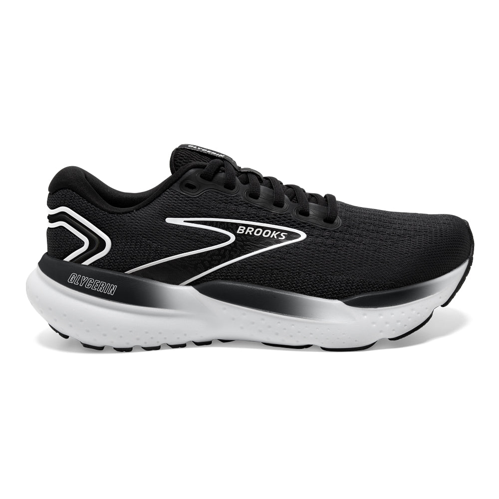 Brooks Glycerin 21 Running Shoes for Men - Black/Grey/White - Size 12 2E Wide - Cushioned Road Running & Jogging Sneakers for Comfort & Support