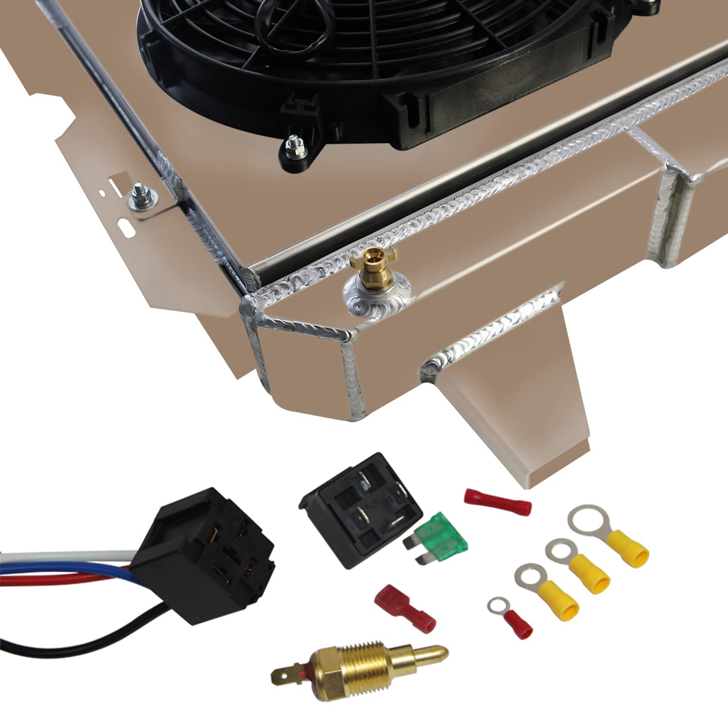 ECMRAD 3-Row Aluminum Radiator for Ford F150 F250 F350 1985-1997 with Shroud Fans & Relay Wire Kit - Fits 5.0L 5.8L 7.5L V8 Engines - Heavy Duty Cooling Solution for Towing & Off-Road Use