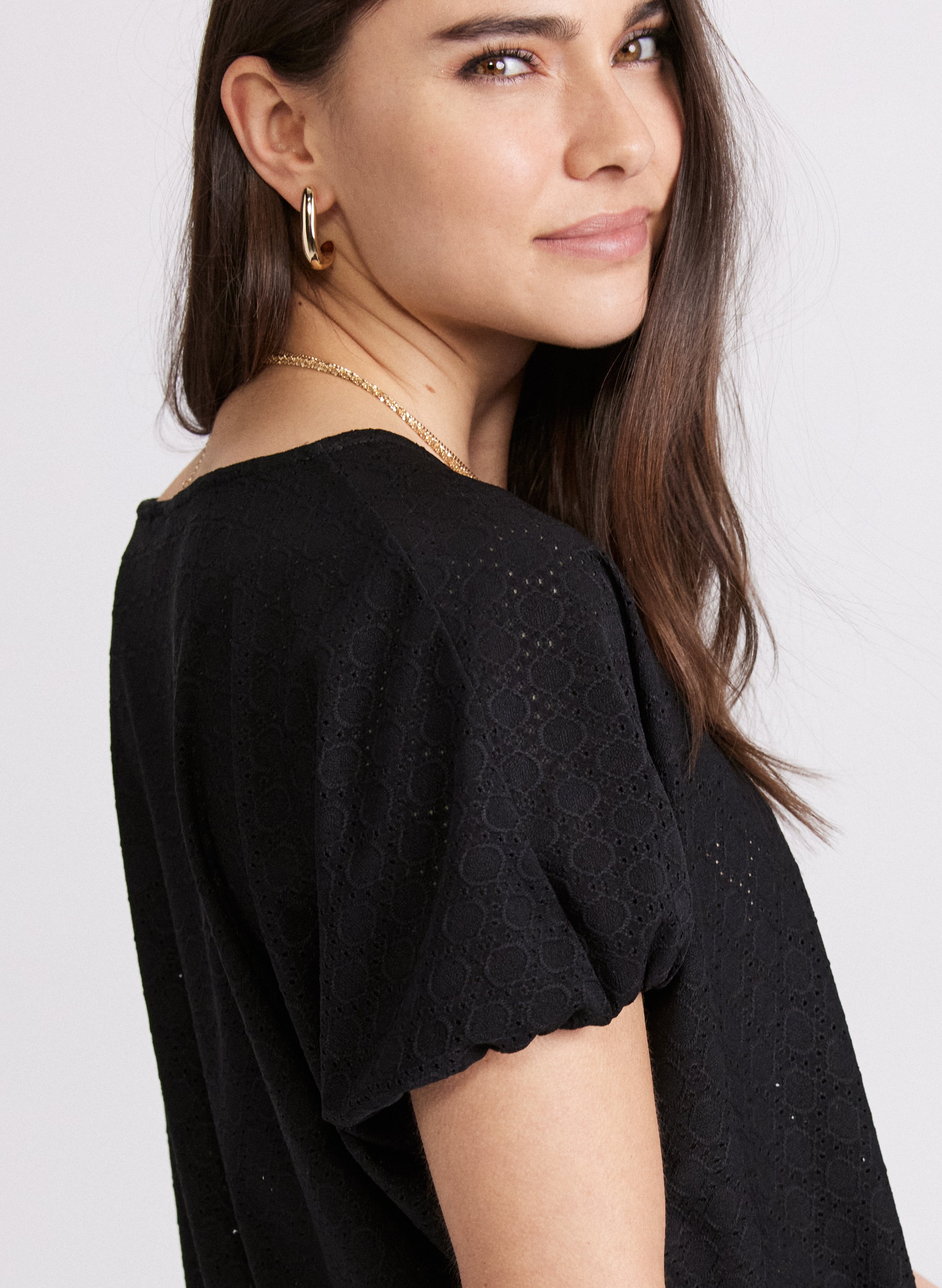 Eyelet Short Sleeve Women's Blouse - Breathable Summer Casual Top for Outdoors & Travel | Perfect for Beach, Vacation and Everyday Wear