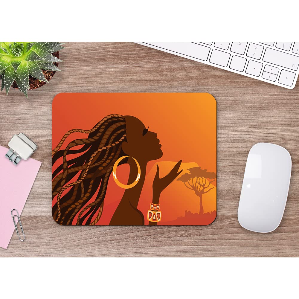 WONDERTIFY African Woman Mouse Pad - Beautiful Black Woman Afro Girl Egyptian Lady Design, Non-Slip Rubber Base for Laptop, Gaming, Office & Home Use - Perfect for PC Workstations, Computer Desks and Gamer Setups