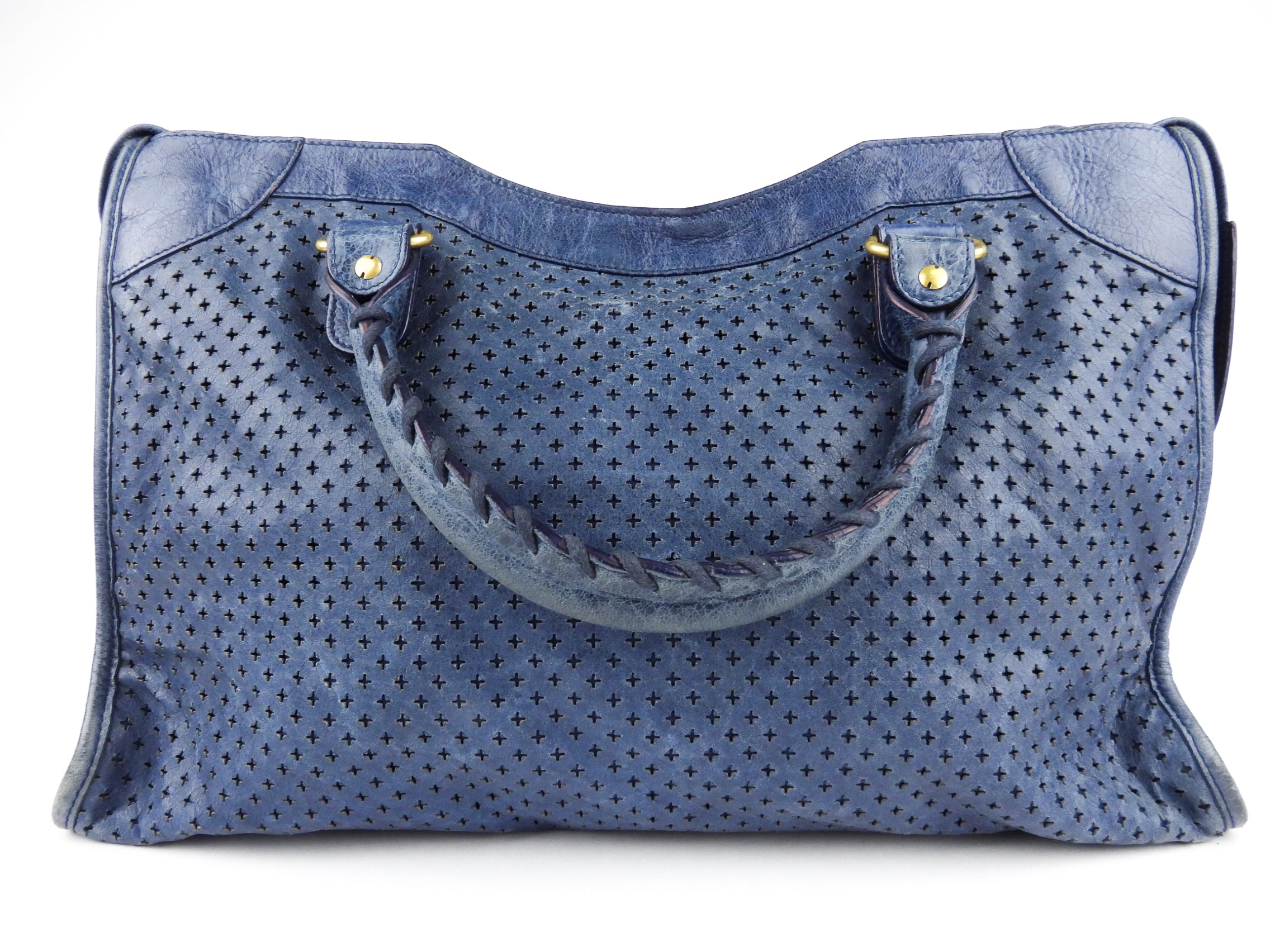 Balenciaga Blue Perforated Leather Moto Classic City Bag for Women - Stylish Crossbody Handbag for Everyday Use, Work & Travel