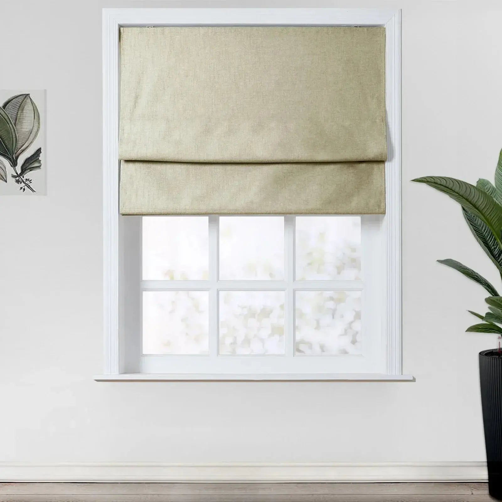 Birkin Velvet Roman Shade - Cordless Window Treatment with Wooden Headrail for Living Room & Bedroom Blackout