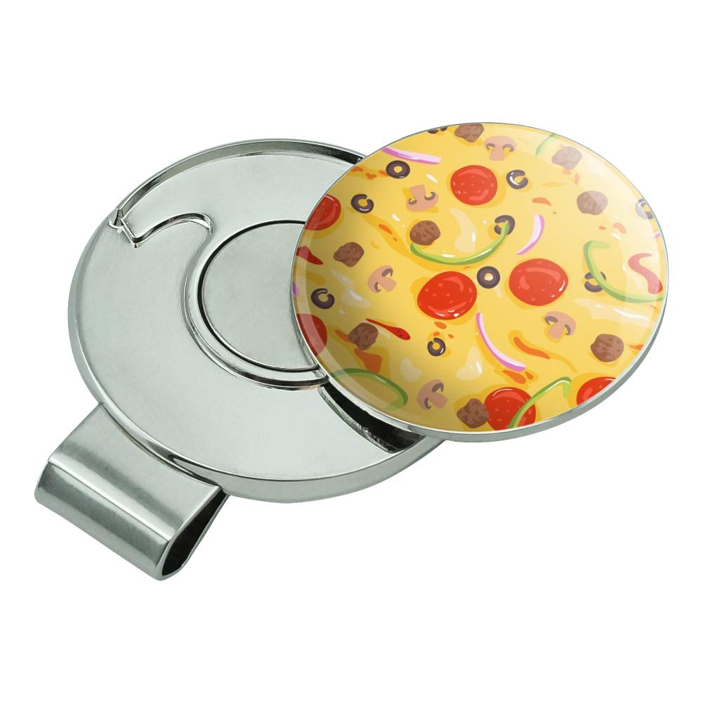 GRAPHICS & MORE Golf Hat Clip with Magnetic Ball Marker - Pizza Pattern Featuring Pepperoni, Olives & Onions | Perfect for Golf Accessories & Sports Enthusiasts