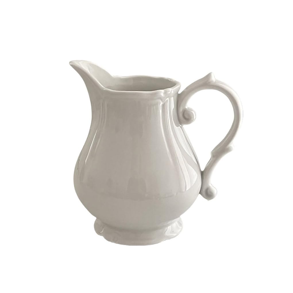 Vintage Embossed Creamer Pitcher - Elegant Coffee, Milk, and Sauce Serving Jug for Kitchen - Perfect for Tea, Coffee, and Dessert Presentation - White Ceramic Creamer Pitcher
