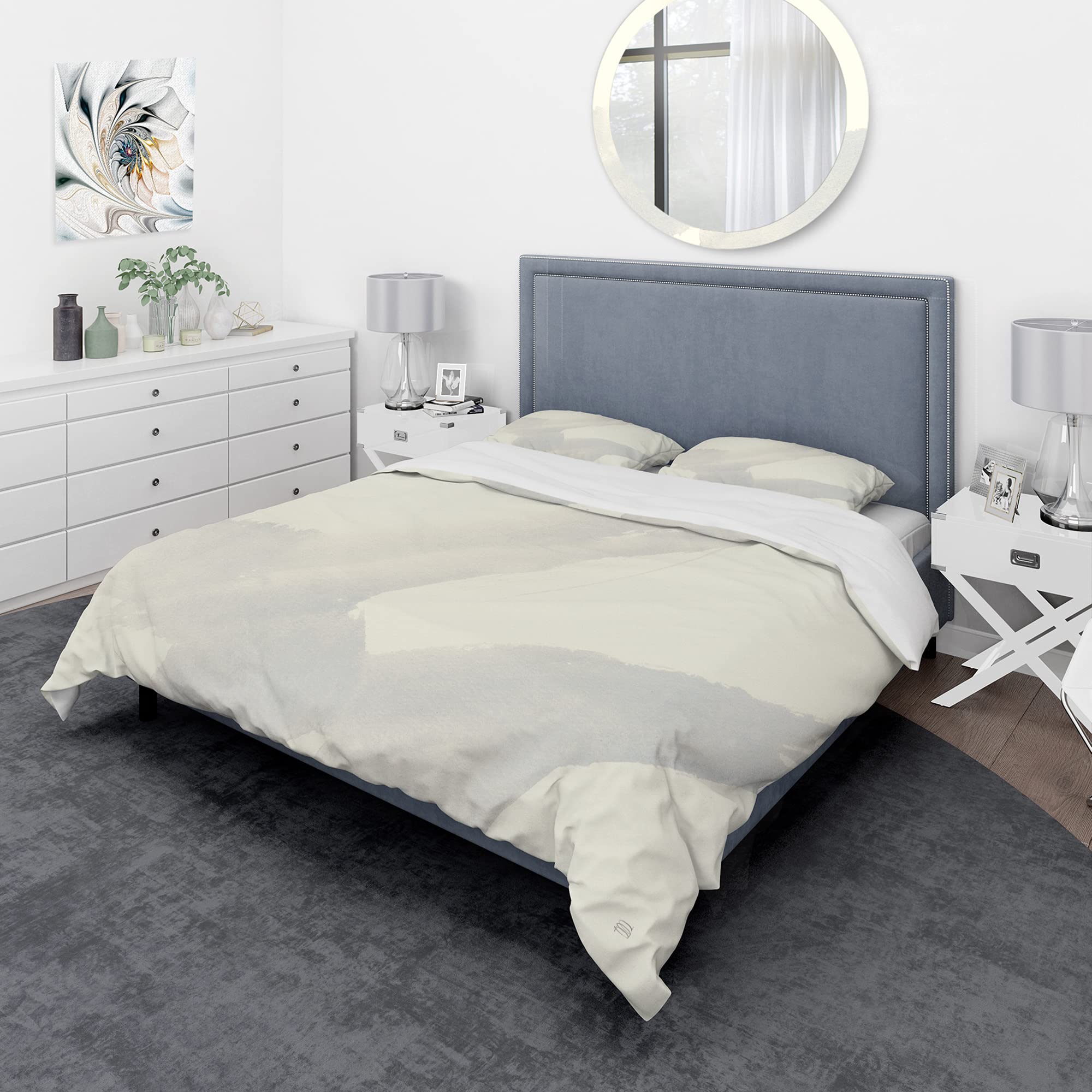 DesignQ Minimal Geometric Zen III Modern & Contemporary King Duvet Cover Set - 3 Piece Abstract Bedding in Grey | All Season Luxury Bedding for Master Bedroom & Guest Room Decor