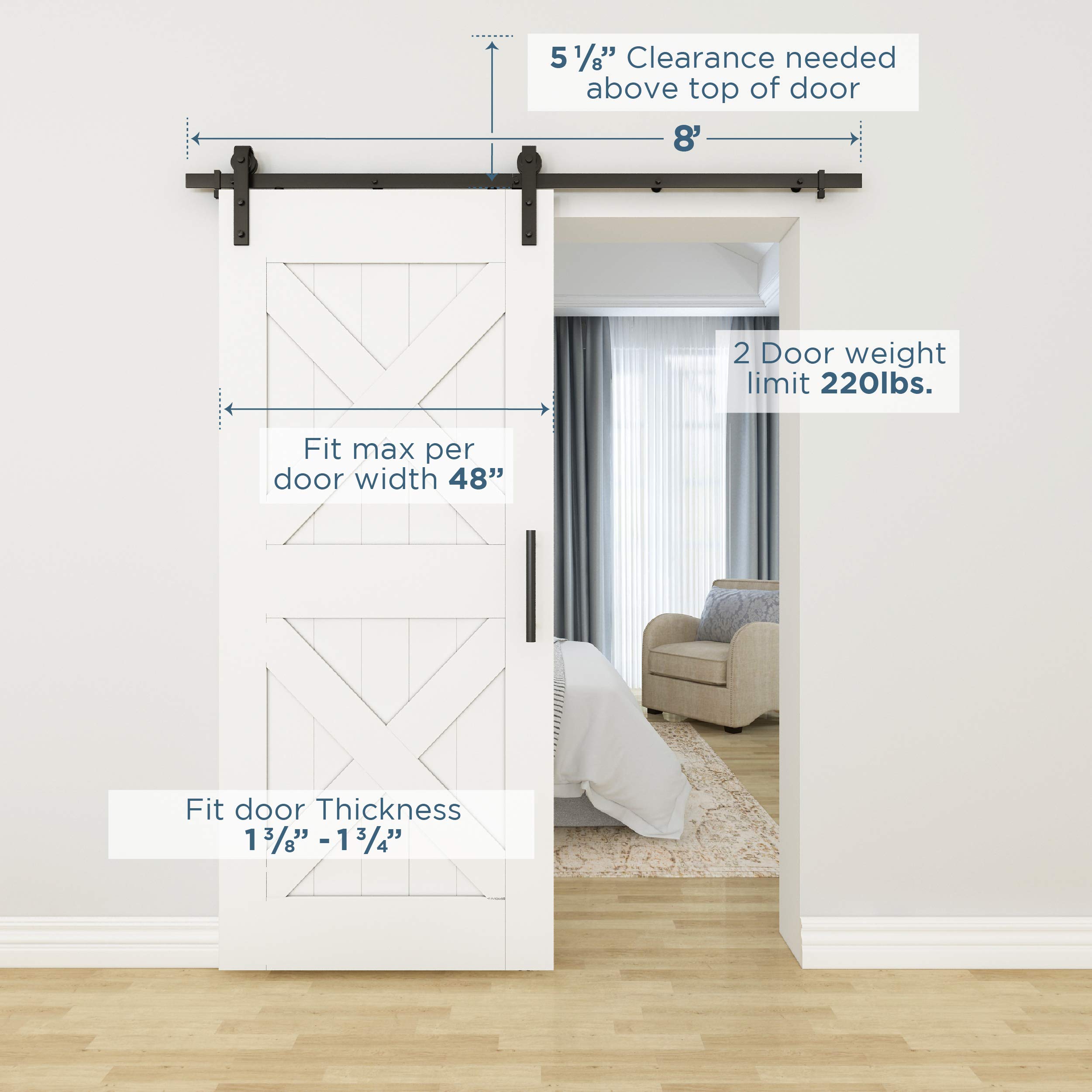 National Hardware N700-004 Matte Black Interior Sliding Barn Door Hardware Kit (2-Piece, 96-inch) - Perfect for Bedrooms, Closets & Farmhouse Style Homes
