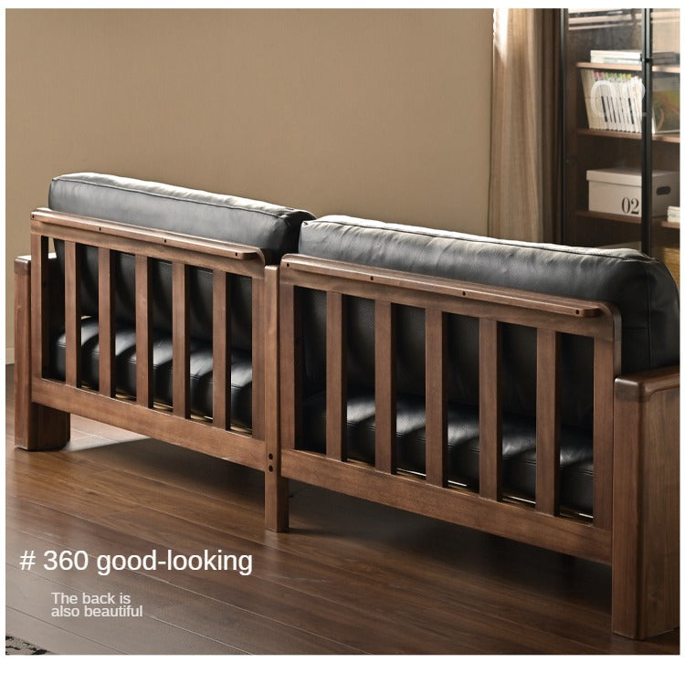 Black Walnut Solid Wood Modern Straight Sofa - Contemporary Fabric Upholstery for Living Room, Lounge & Office Spaces