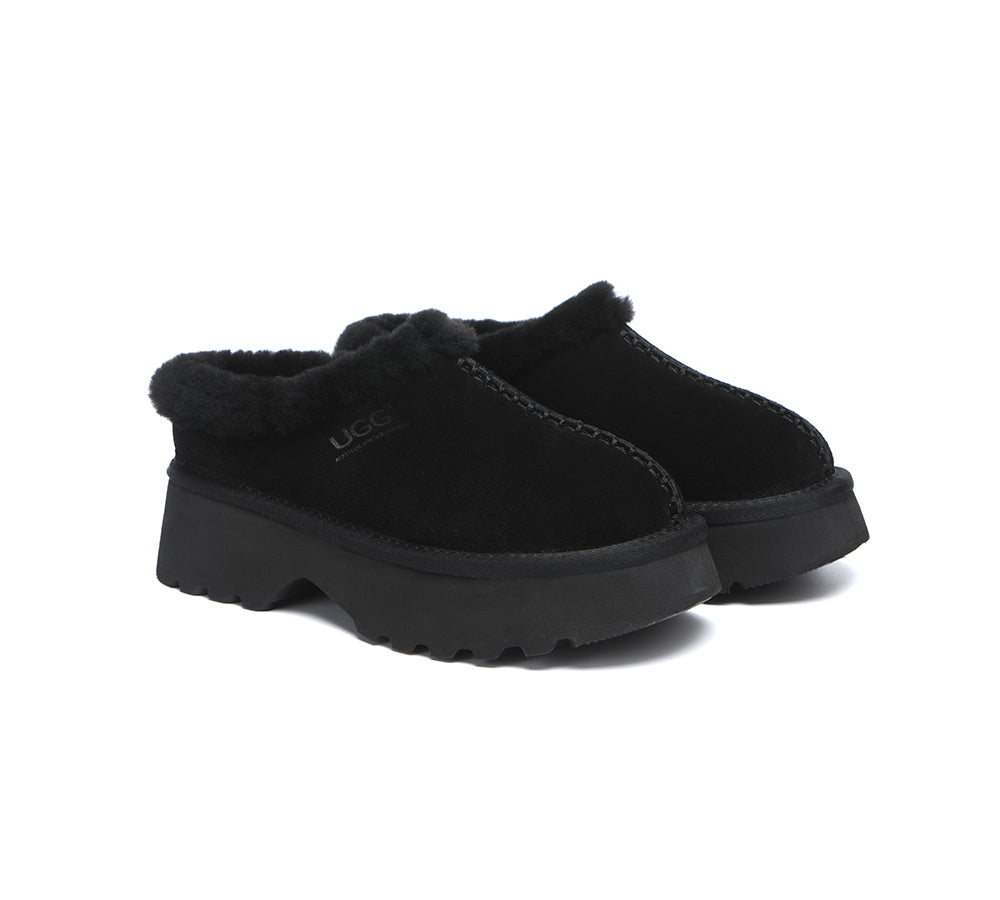 Australian Shepherd UGG Slippers - Genuine Sheepskin & Wool Ankle Boots with Chunky Platform for Women | Cozy Indoor/Outdoor House Shoes for Winter Comfort
