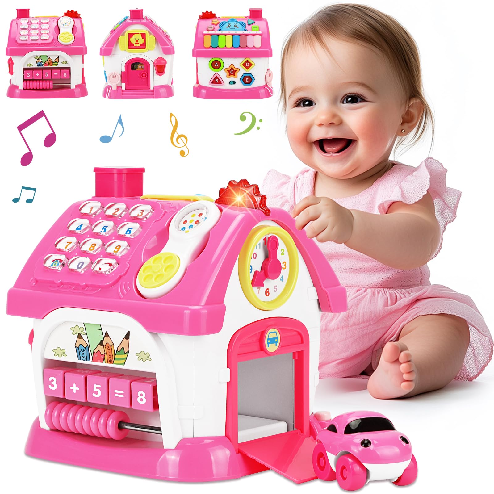 Aitbay 8-in-1 Multi-Functional Montessori House Toy for 1-3 Year Old Girls - Educational Musical Baby Toy Gift for 6-18 Months - Perfect for 1st Birthday & Christmas Presents - Interactive Learning & Playtime Fun for Toddlers