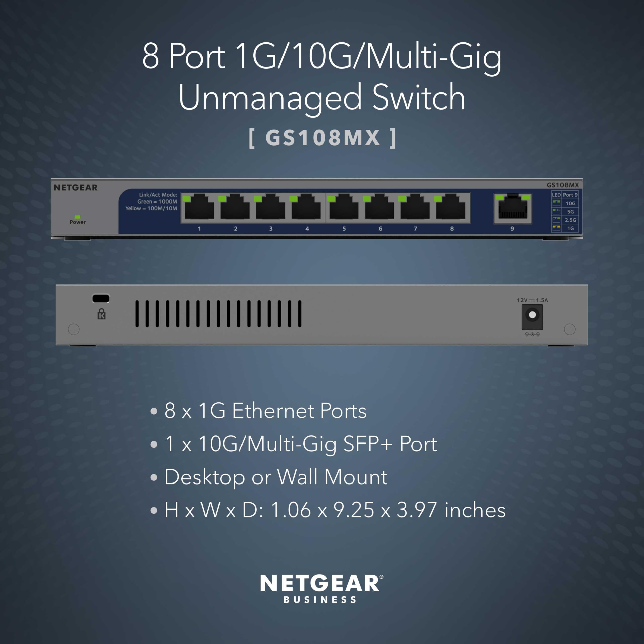 NETGEAR GS108MX 8-Port Gigabit Ethernet Switch with 10G SFP+ | Unmanaged Network Switch for Home & Office | Desktop/Rackmount | Multi-Gigabit Connectivity | Limited Lifetime Warranty | Perfect for Gaming, Streaming & Small Business Networks
