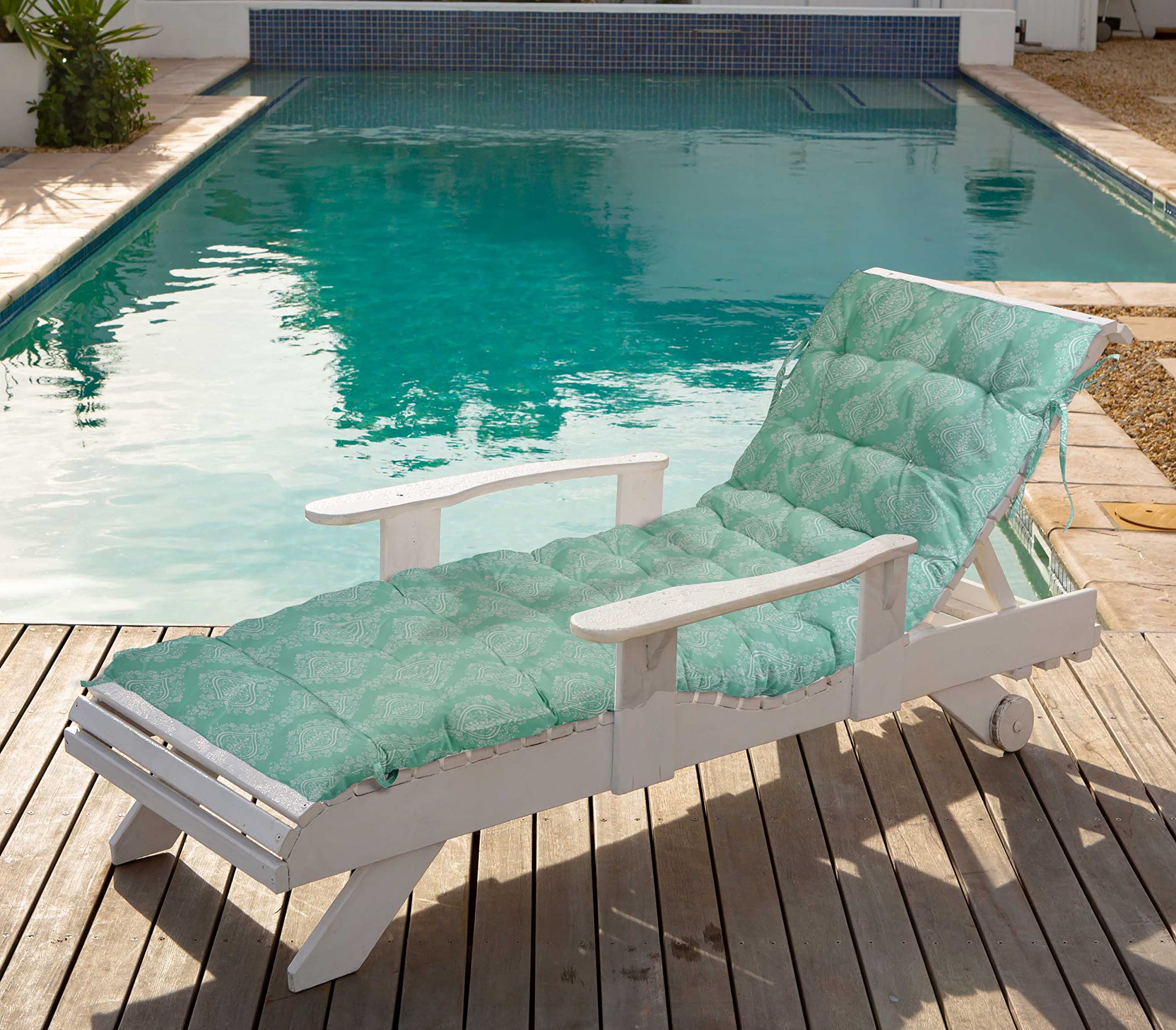 Quilted Thick Padded Seat Cushion for Rocking Chair, Sofa & Recliner - 74x23 Inch Outdoor Garden Bench Cushion with Ties - Aquamarine Blue - Perfect for Patio, Deck & Terrace Relaxation