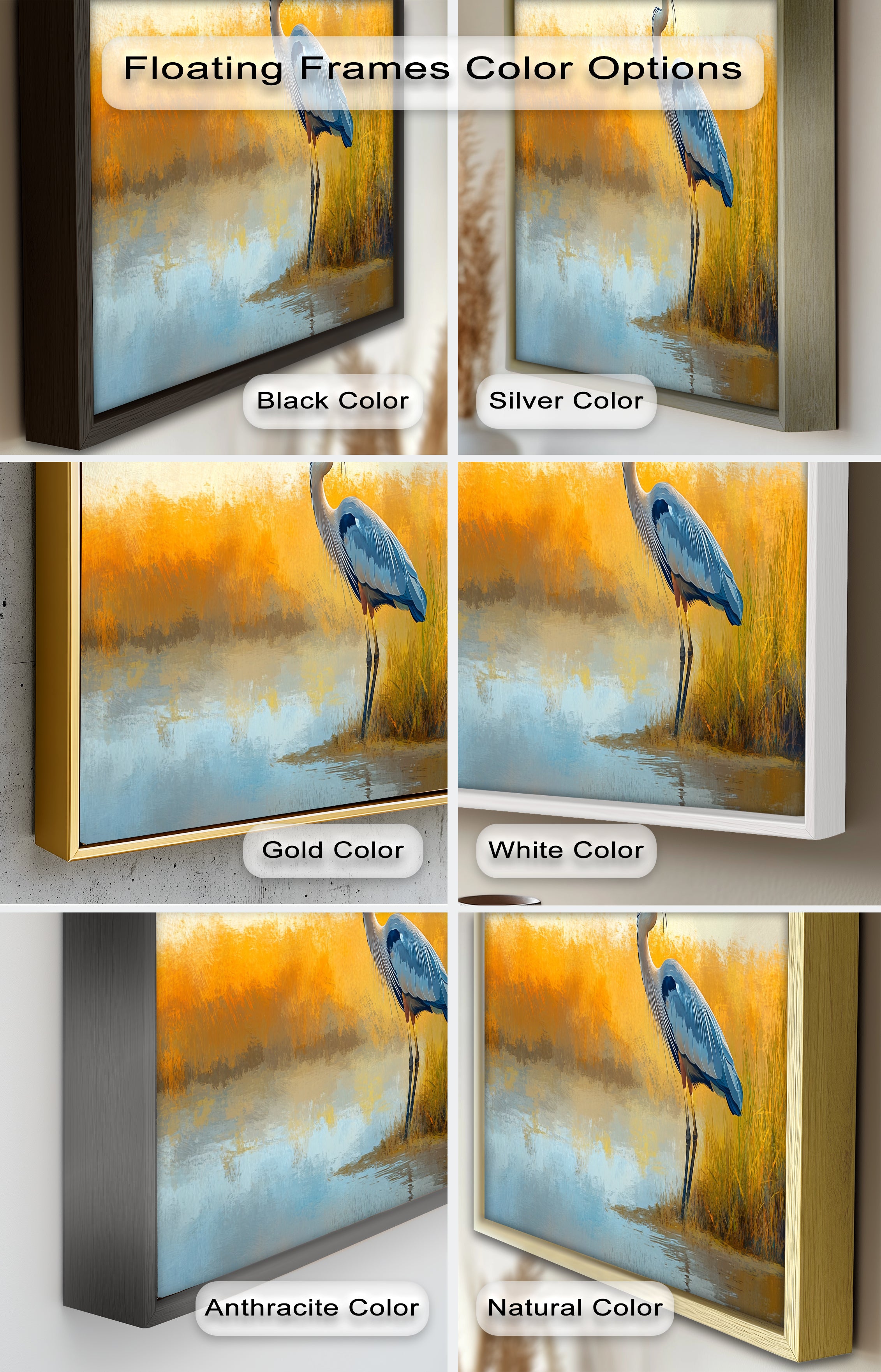 Blue Heron by Autumn Marsh - Handmade Animal Oil Painting Artwork for Home Decor & Wall Art | Perfect for Living Room, Bedroom, or Office