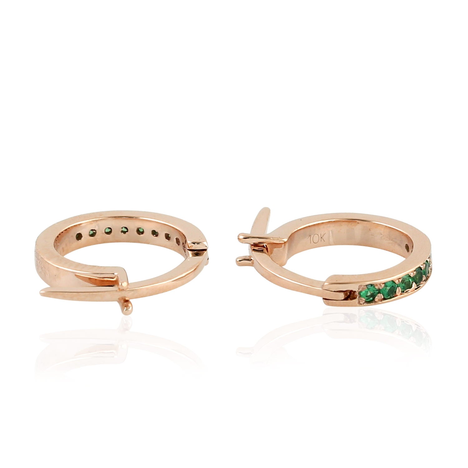 10K Rose Gold Pave Tsavorite Gemstone Huggie Hoop Earrings for Women - Perfect for Weddings, Date Nights & Special Occasions