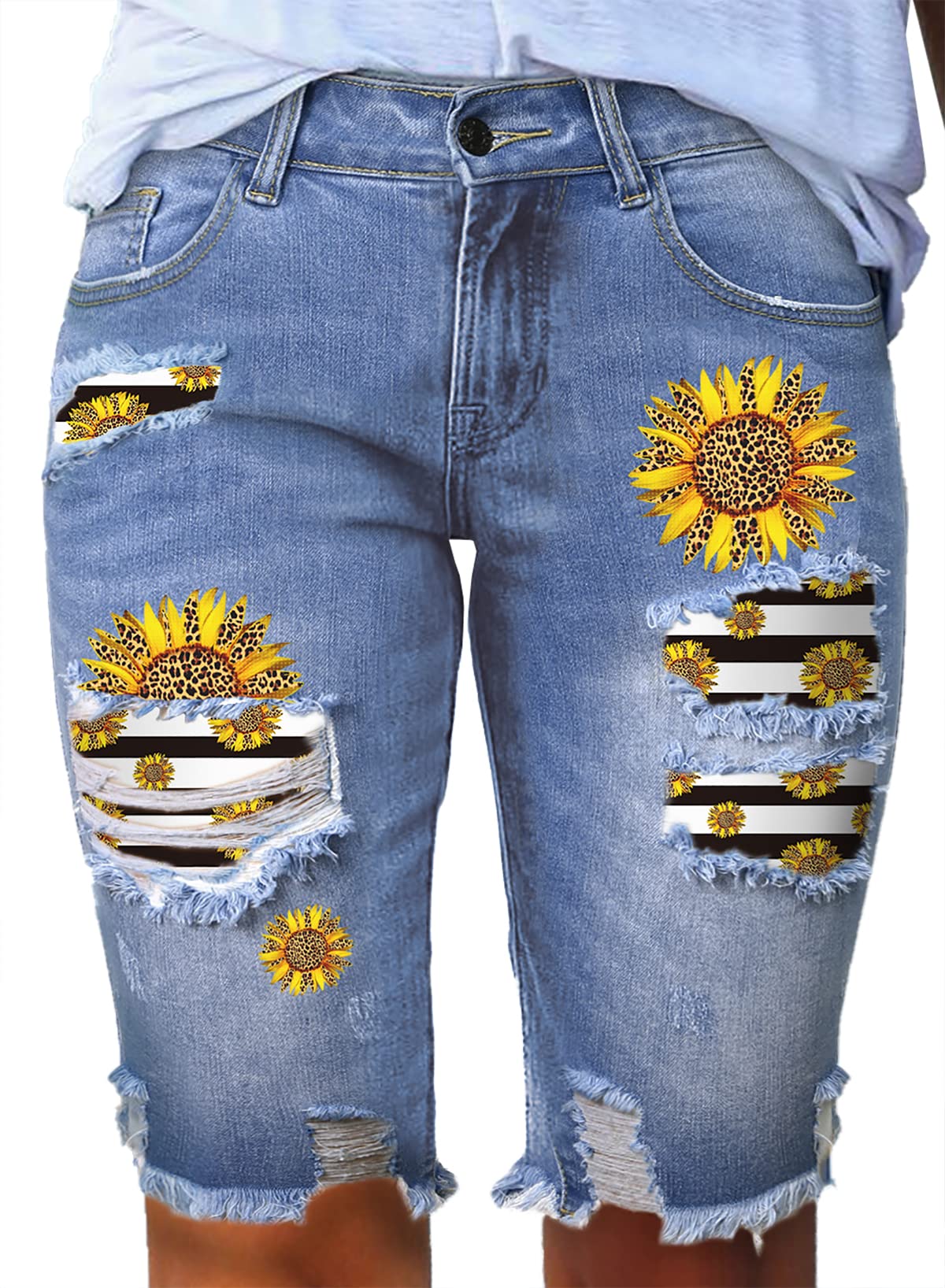 Sidefeel Women's Bermuda Shorts - Distressed Denim Shorts with Raw Hem for Casual Wear | Perfect for Summer, Beach, and Everyday Outfits
